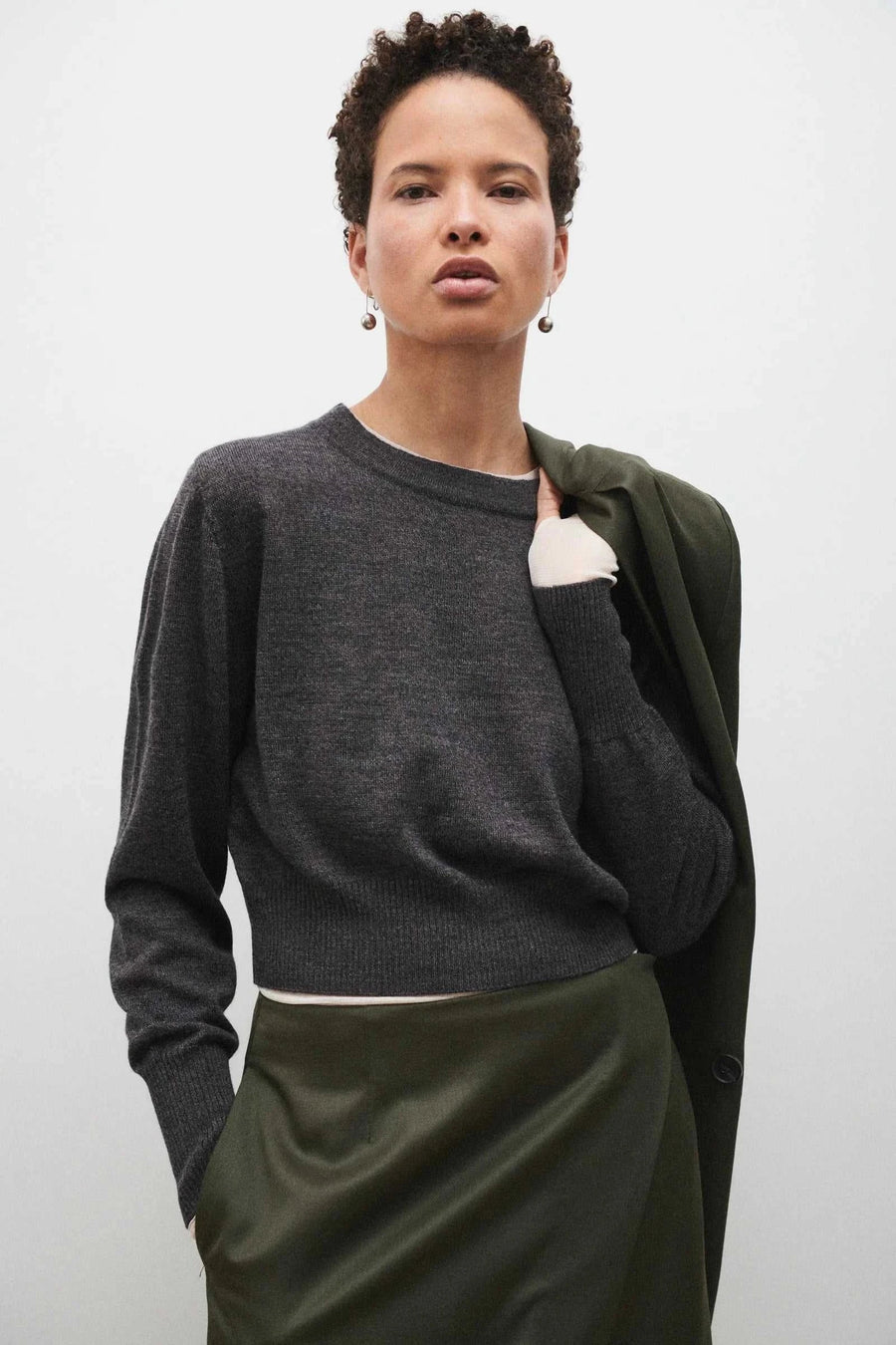 Silk Laundry Cropped Crewneck Granite Melange