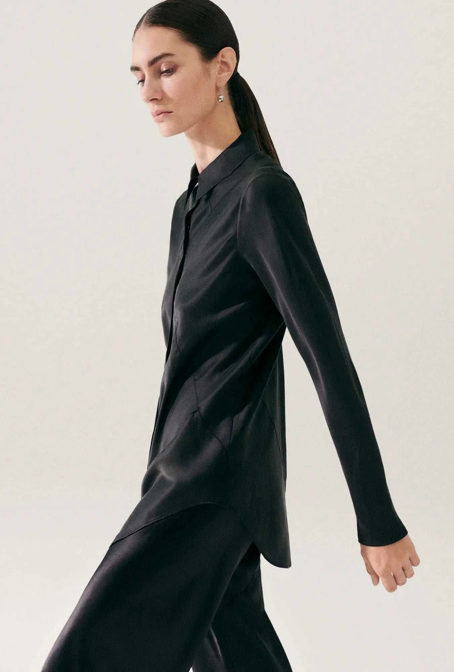 Silk Laundry Splice Bias Cut Shirt Black