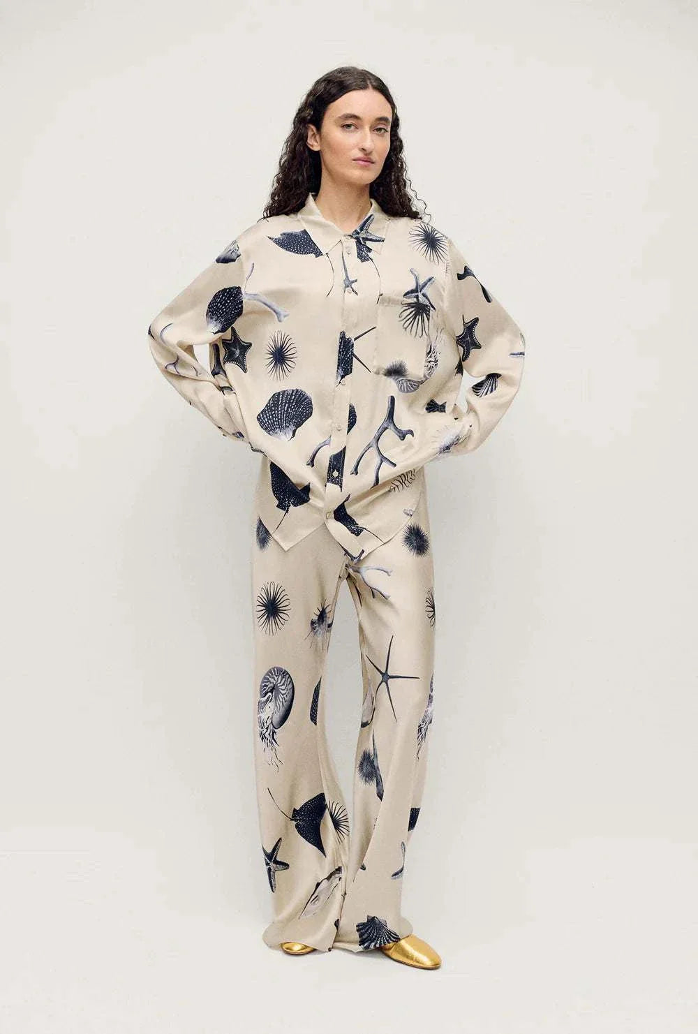 Silk Laundry Boyfriend Shirt Seashells