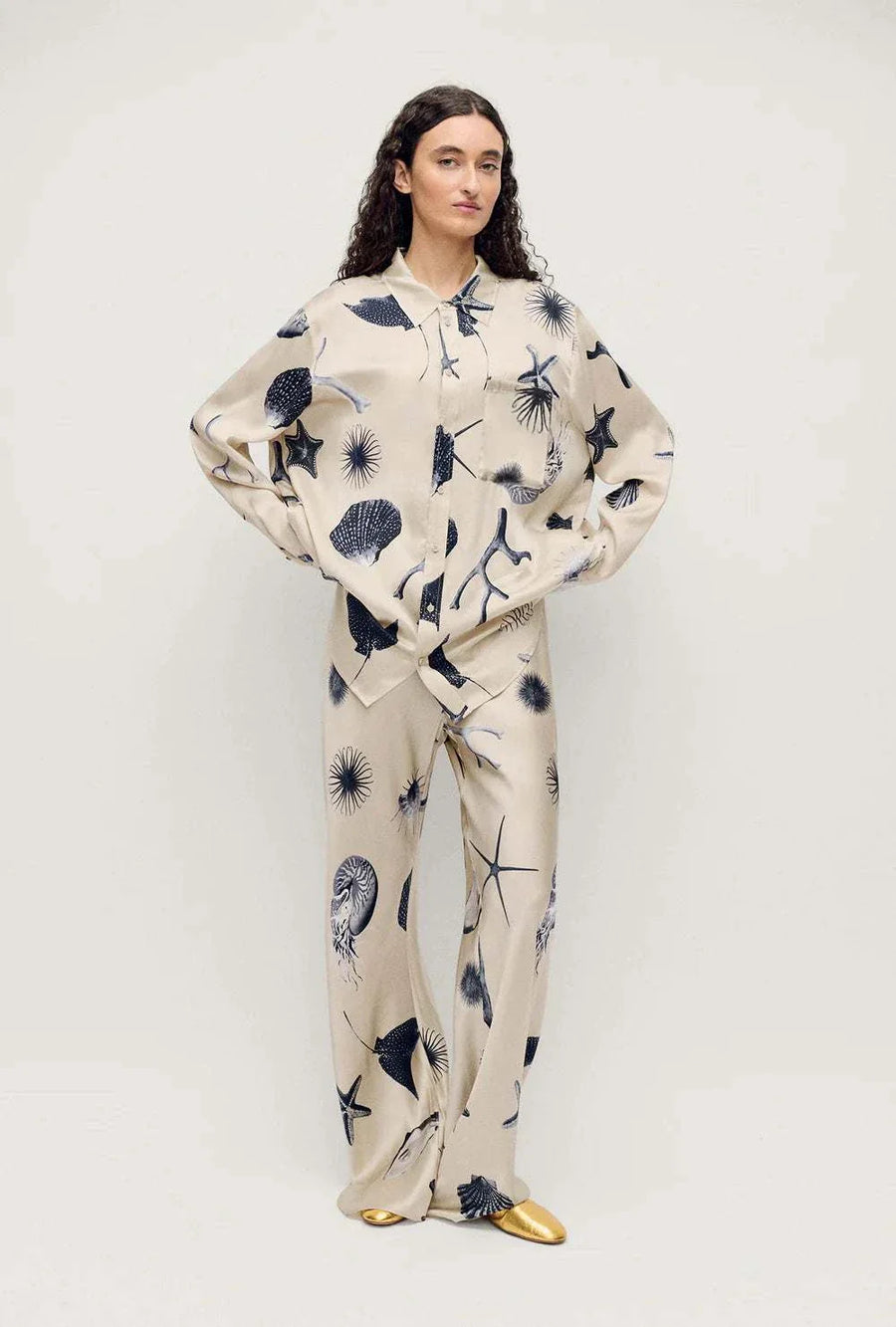 Silk Laundry Boyfriend Shirt Seashells
