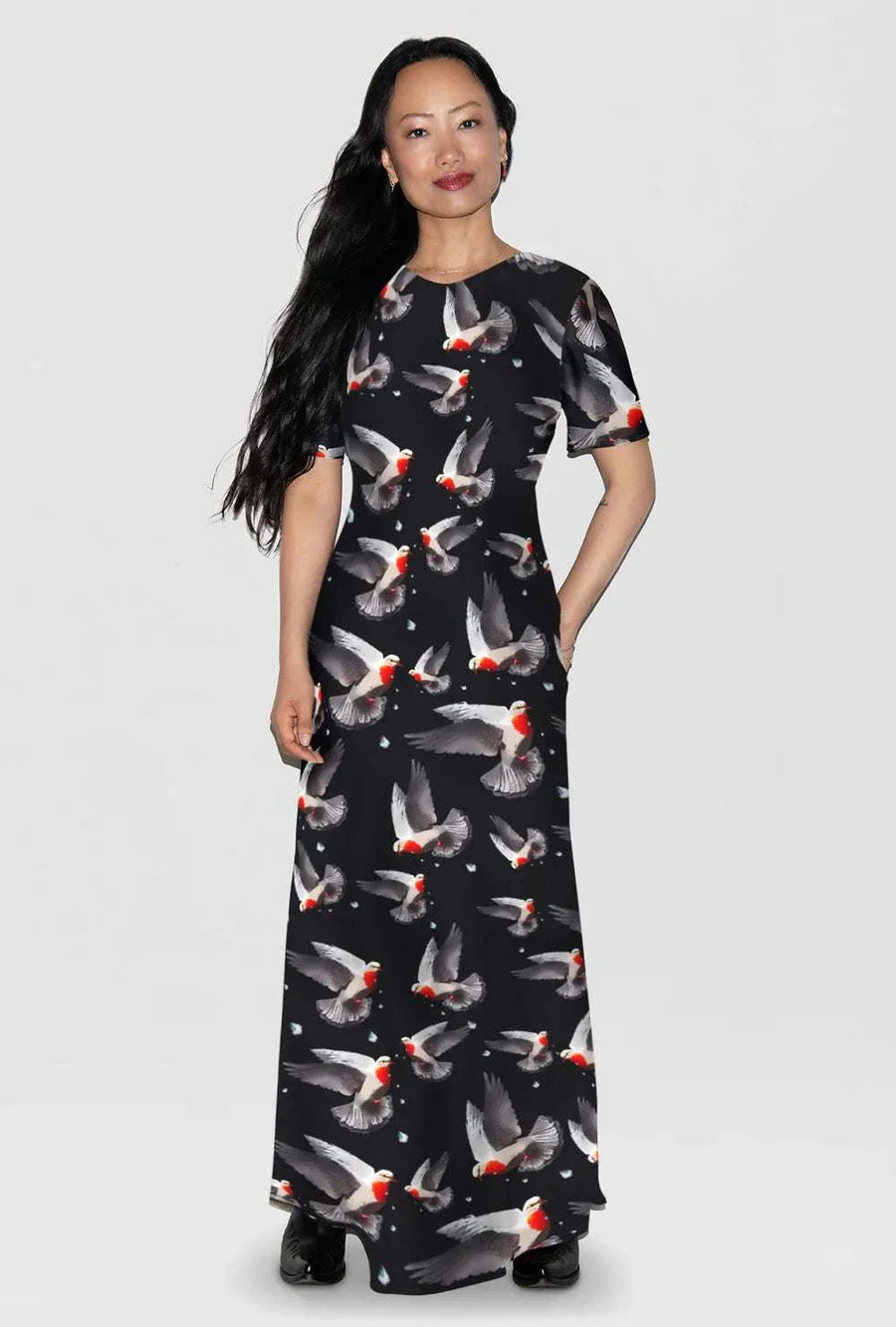 Silk Laundry Short Sleeve Bias Dress Bleeding Dove