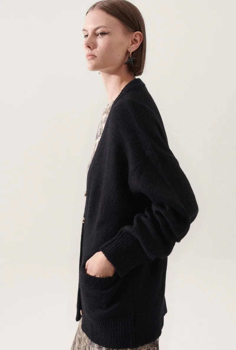 Silk Laundry Alpaca Slouch Cardigan Black