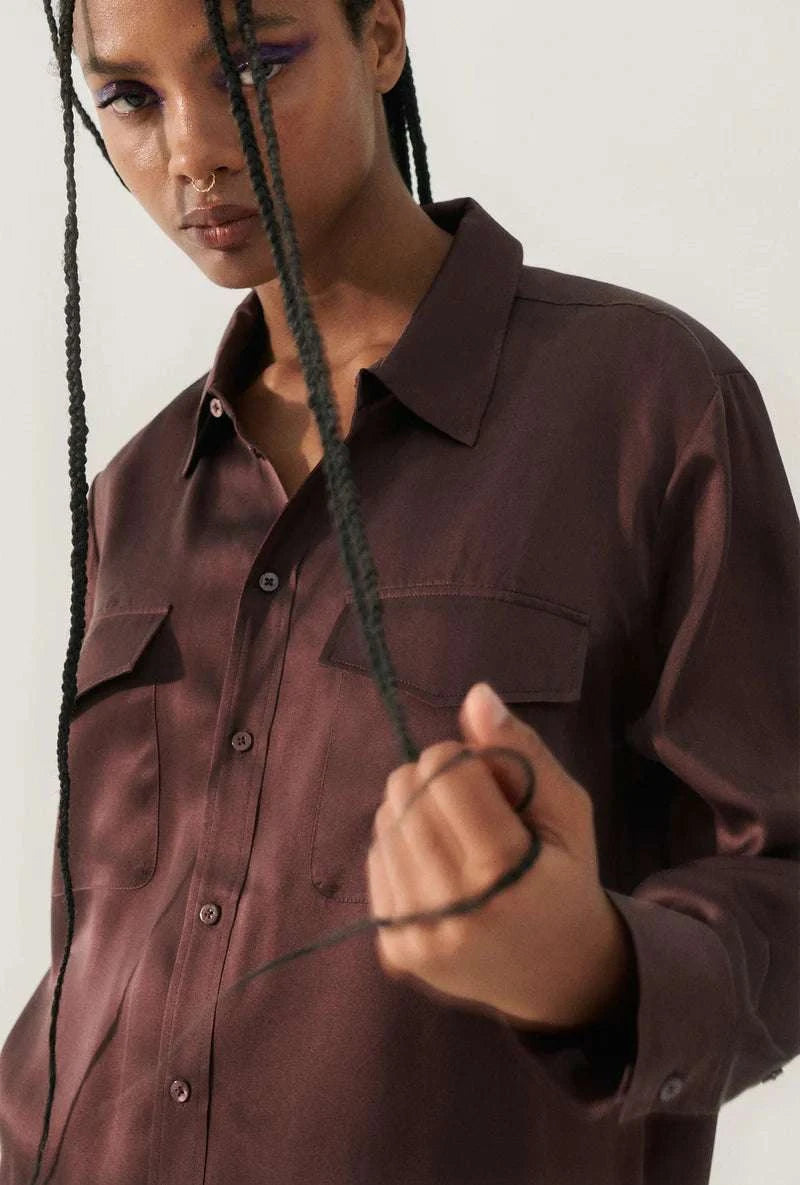 Silk Laundry Boyfriend Shirt Cacao