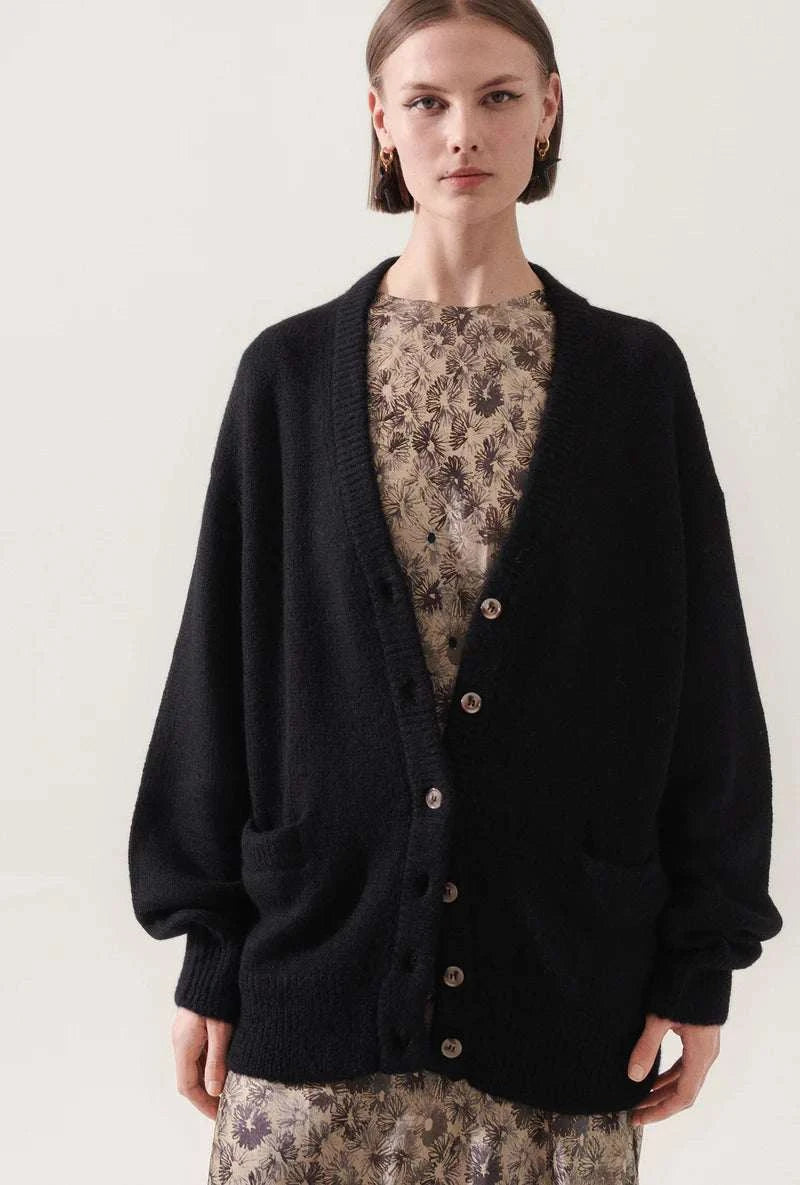Silk Laundry Alpaca Slouch Cardigan Black