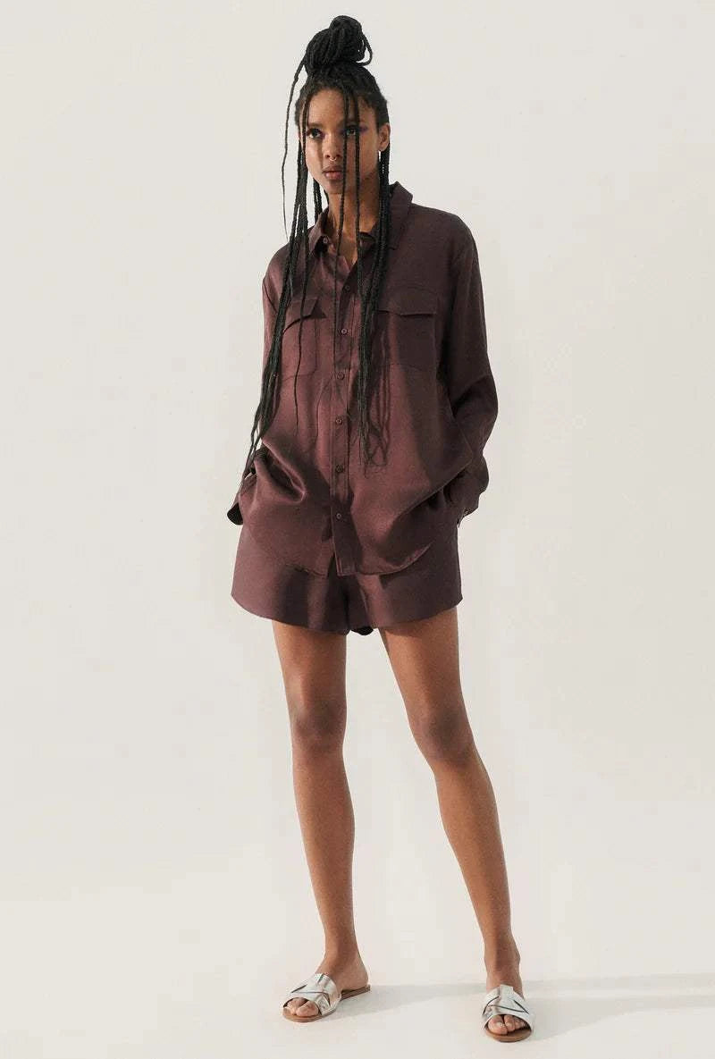 Silk Laundry Boyfriend Shirt Cacao