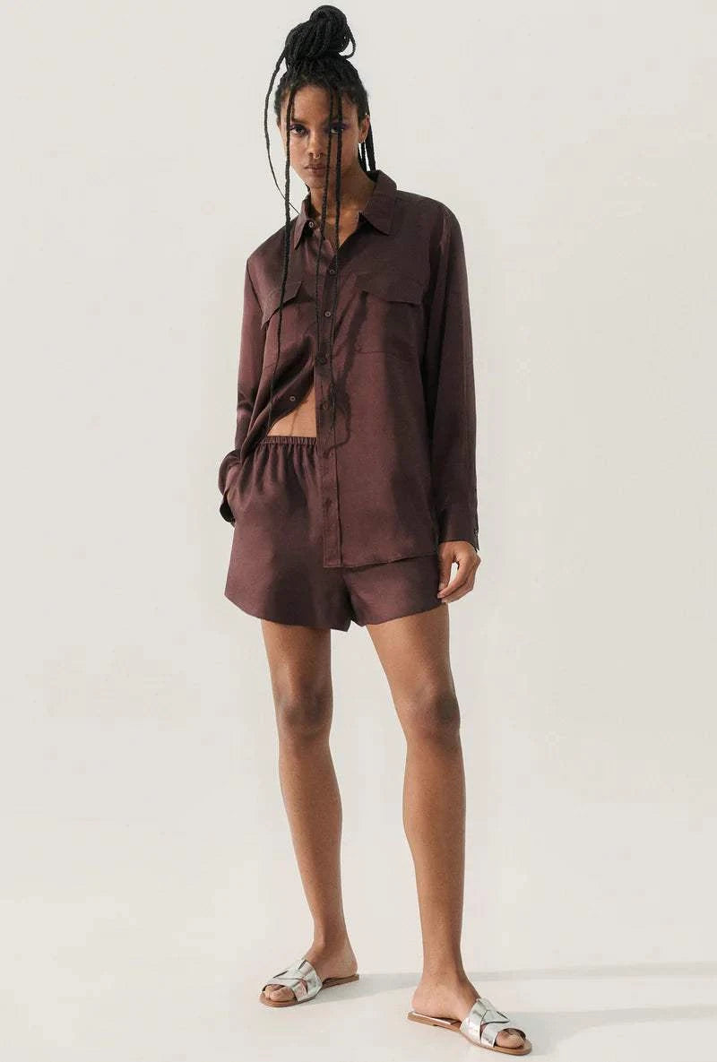 Silk Laundry Boyfriend Shirt Cacao