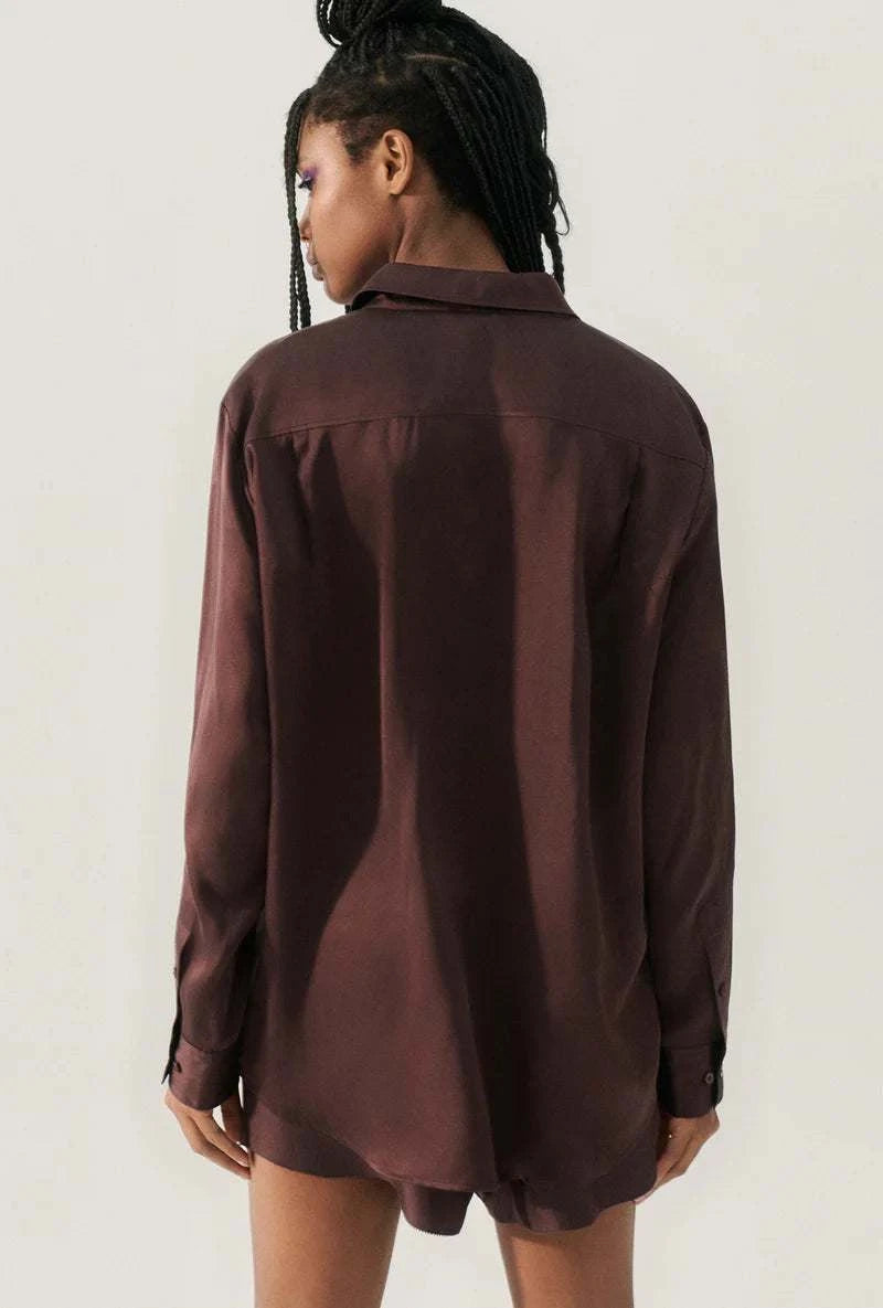 Silk Laundry Boyfriend Shirt Cacao