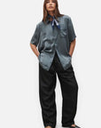 Silk Laundry Short Sleeve Boyfriend Shirt Slate