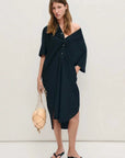 Silk Laundry Short Sleeve Boyfriend Shirt Dress Black 