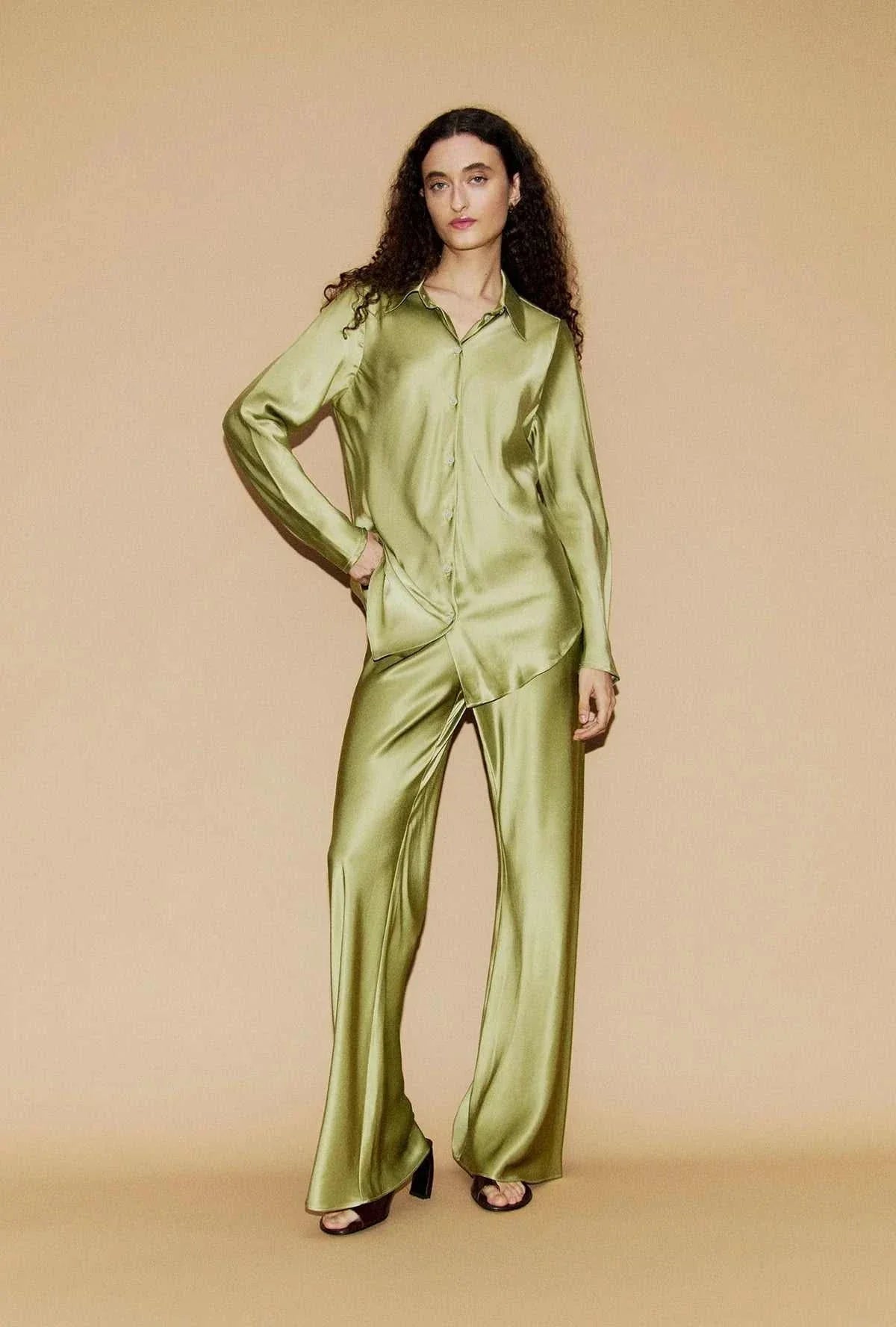 Silk Laundry Bias Cut Pants Sage