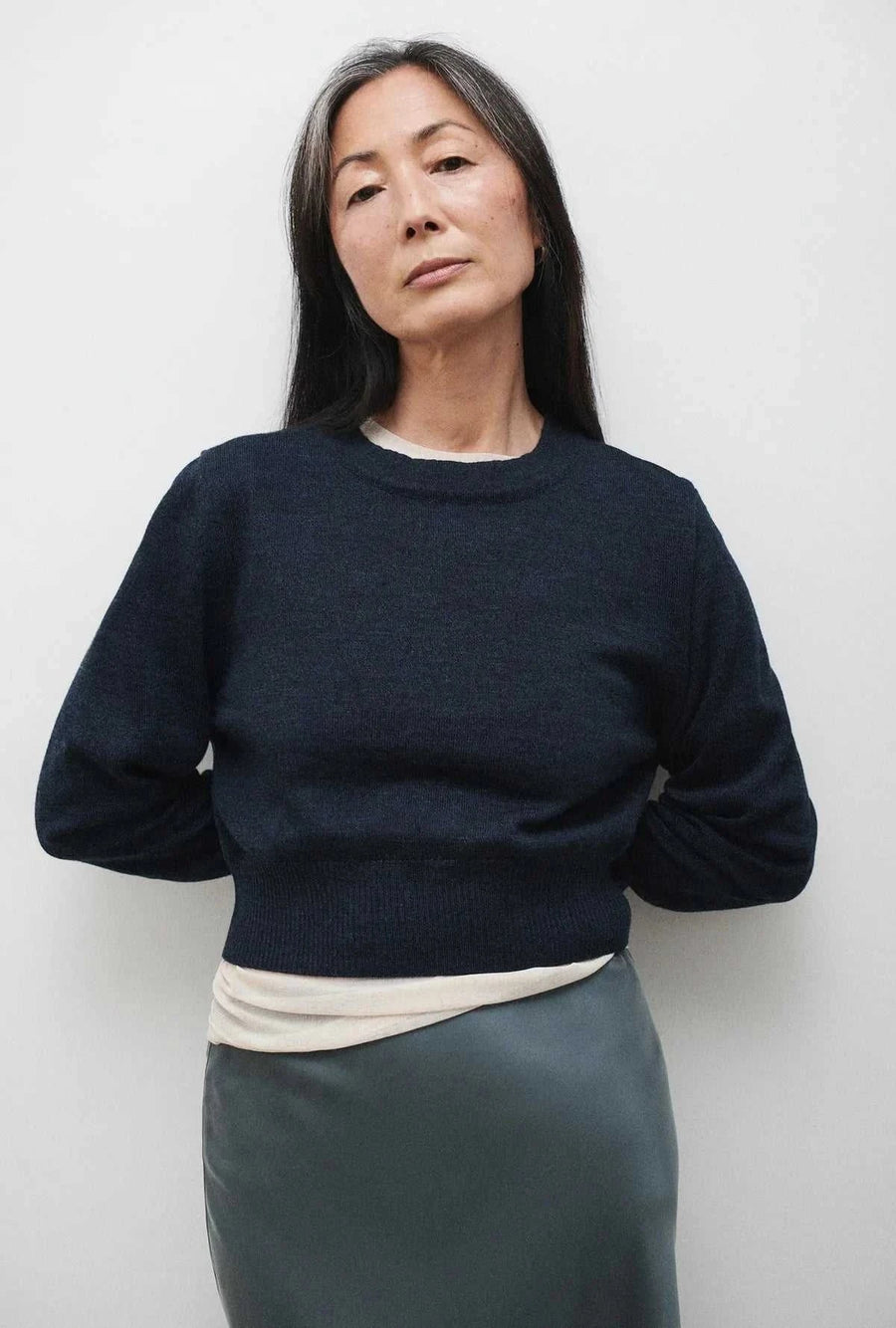 Silk Laundry Cropped Crewneck Azul Melange