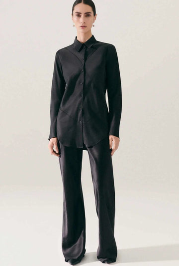 Silk Laundry Splice Bias Cut Shirt Black