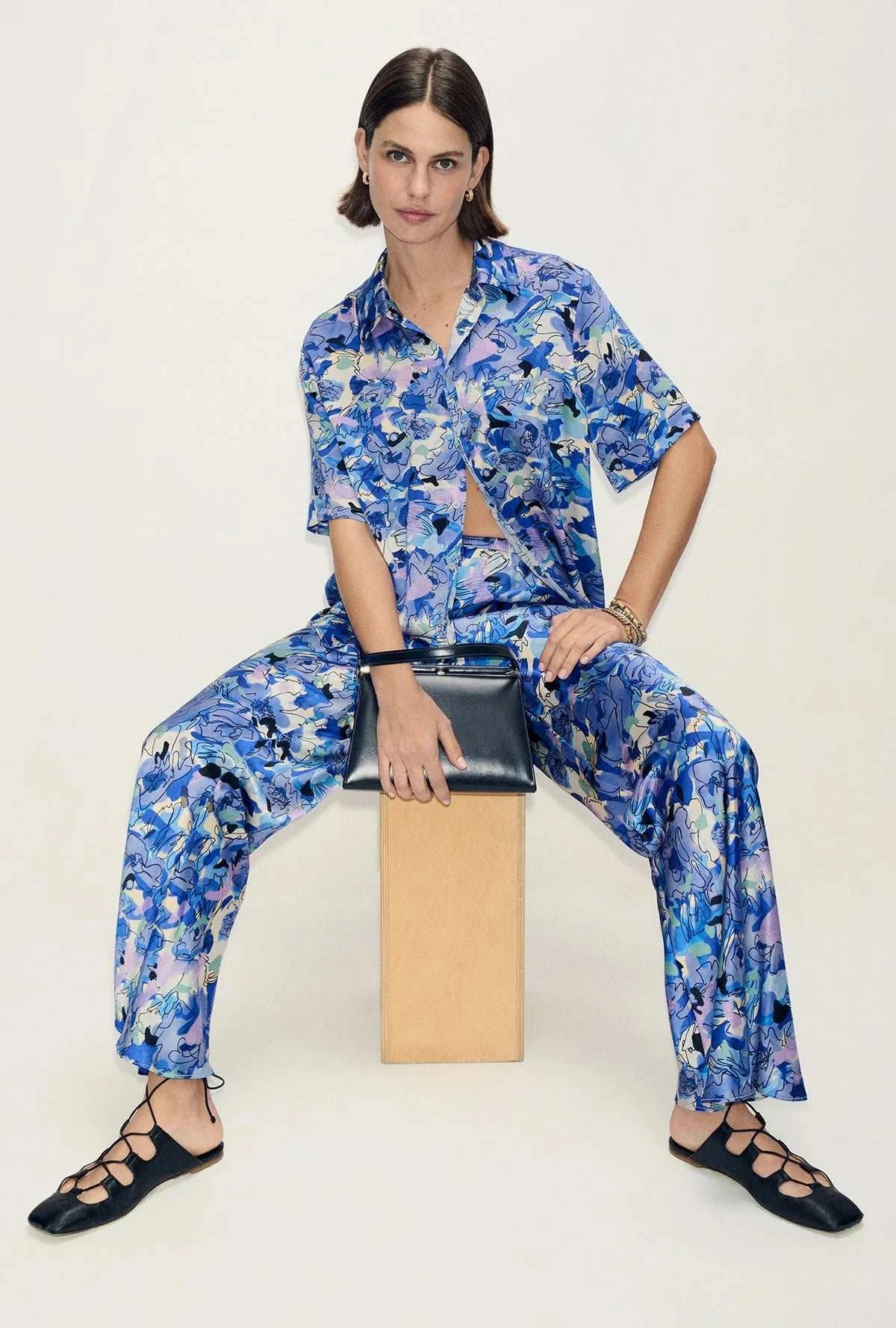 Silk Laundry Short Sleeve Boyfriend Shirt 2.0 Cornflower