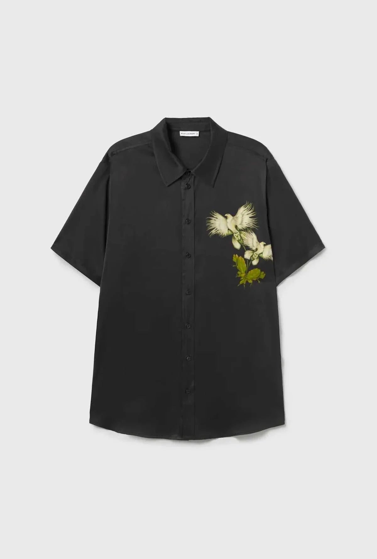 Silk Laundry Short Sleeve Boyfriend Shirt Egret