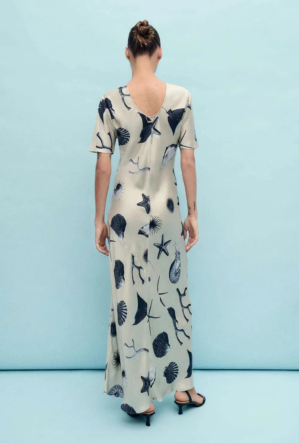 Silk Laundry Short Sleeve Bias Dress Seashells