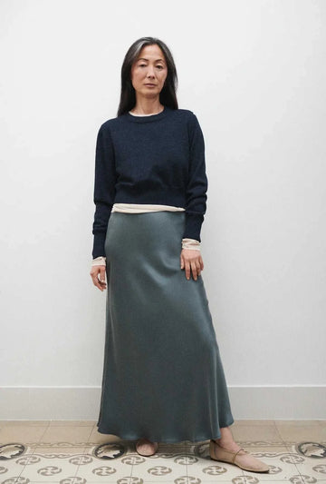 Silk Laundry Cropped Crewneck Azul Melange