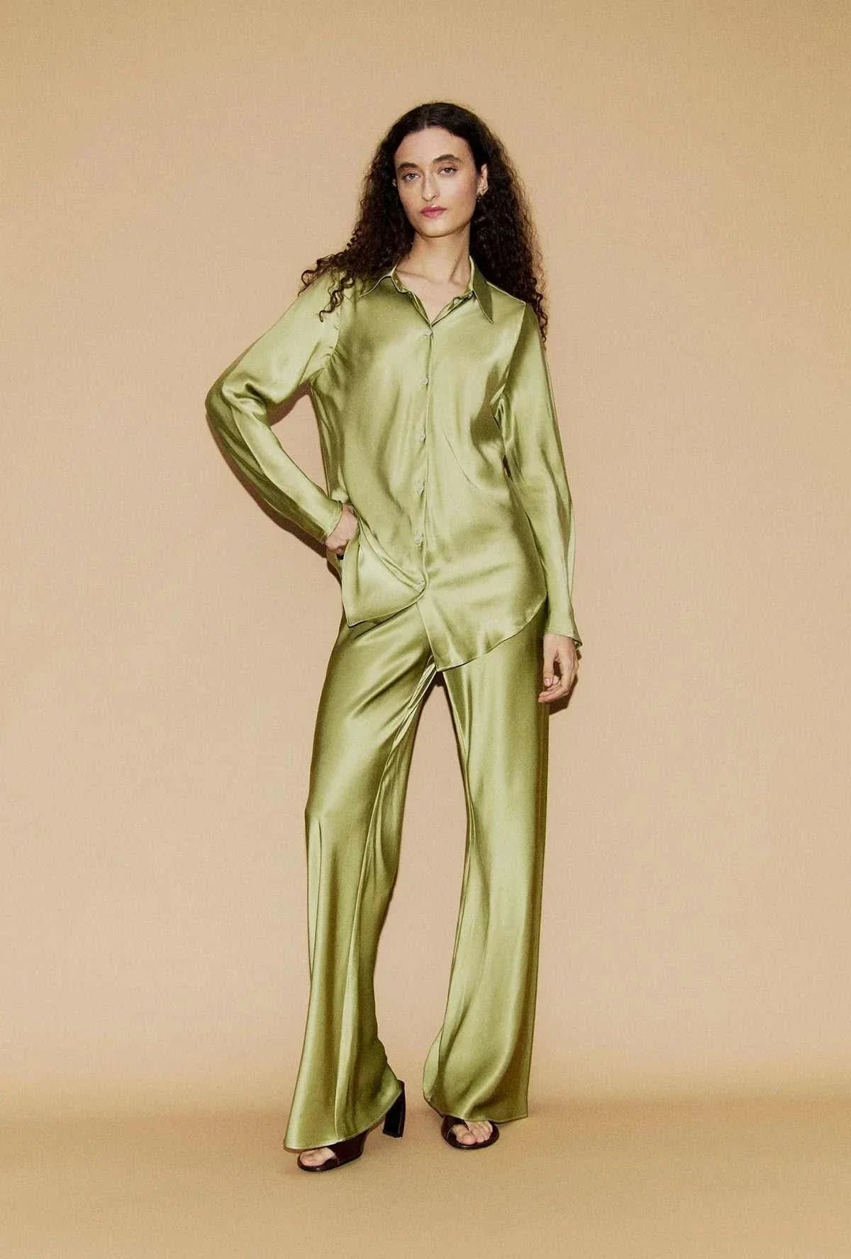 Silk Laundry Bias Cut Shirt Sage