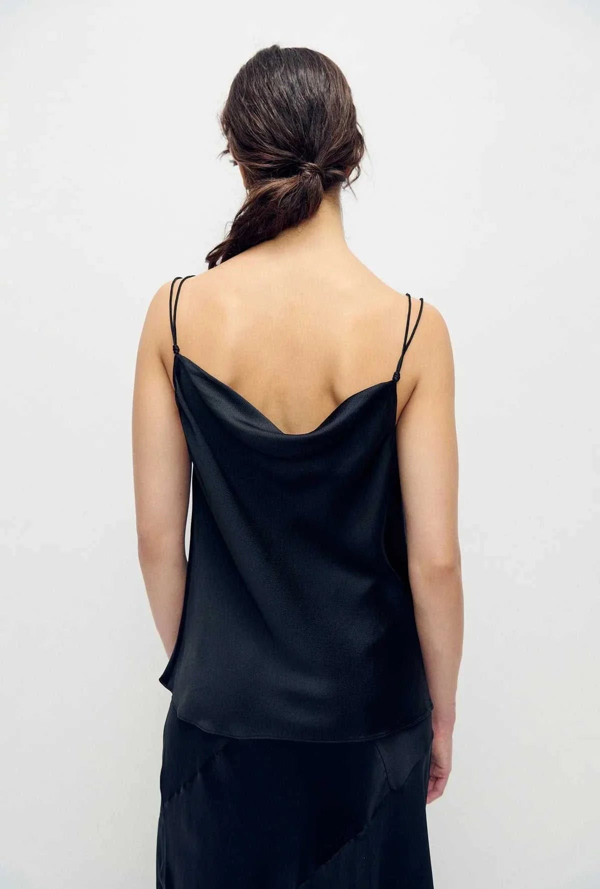 Silk Laundry Hammered Drape Cami Black