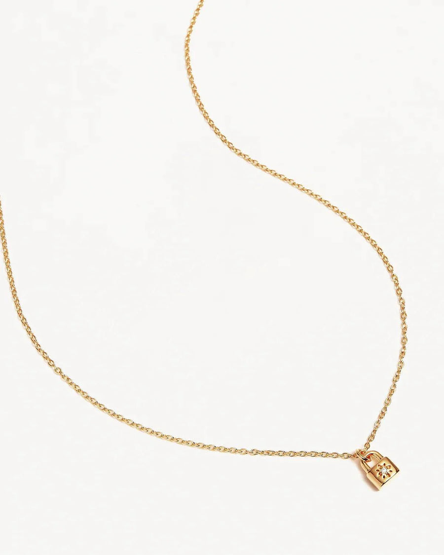 By Charlotte 18k Gold Vermeil Crystal Lotus Padlock Necklace