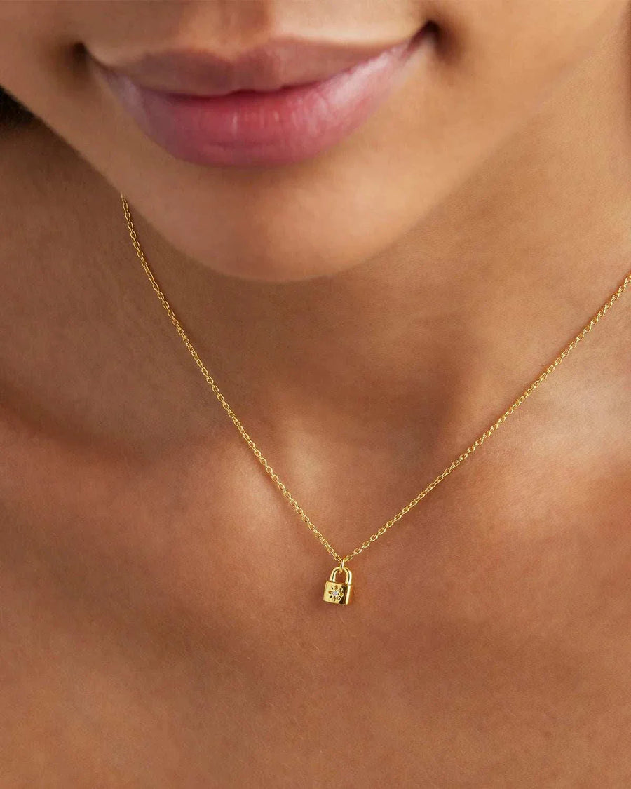 By Charlotte 18k Gold Vermeil Crystal Lotus Padlock Necklace