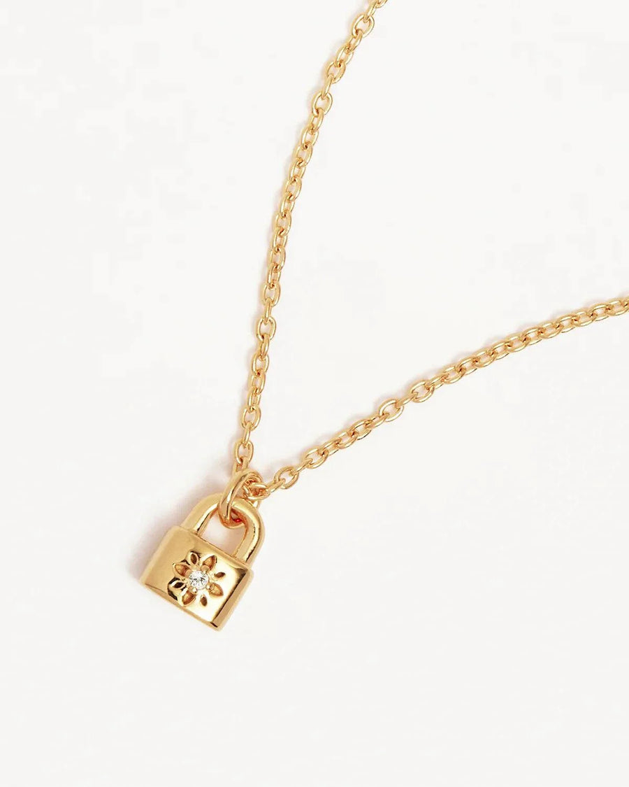 By Charlotte 18k Gold Vermeil Crystal Lotus Padlock Necklace
