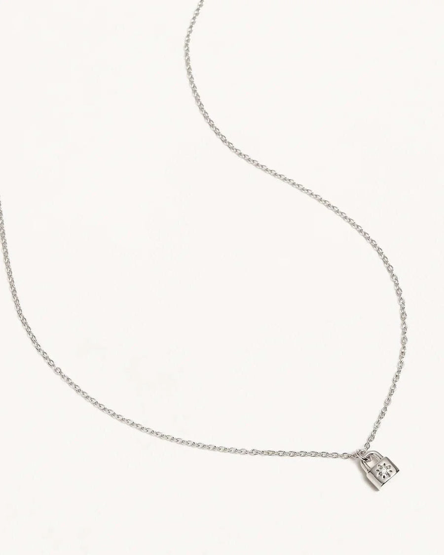 By Charlotte Sterling Silver Crystal Lotus Padlock Necklace