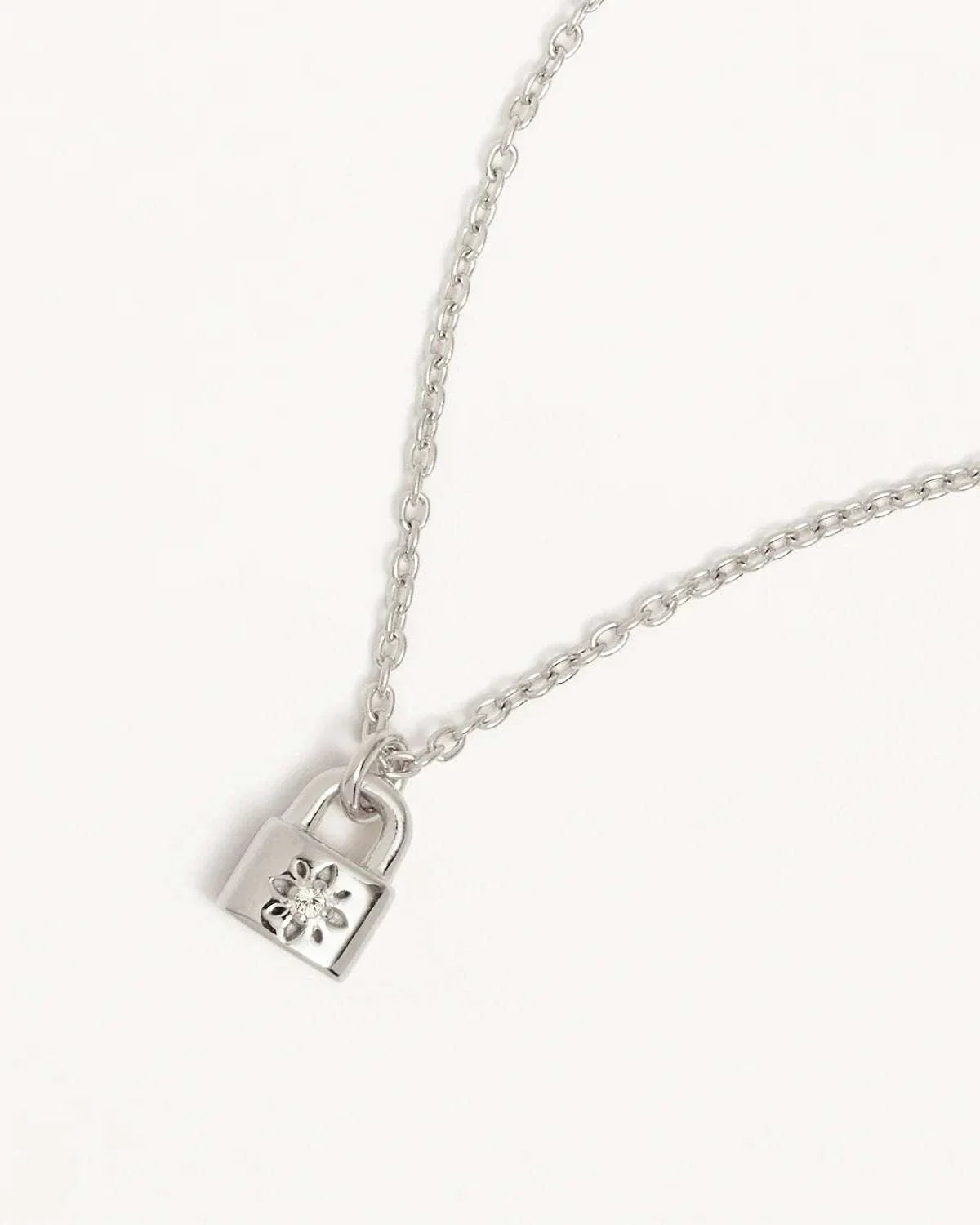 By Charlotte Sterling Silver Crystal Lotus Padlock Necklace