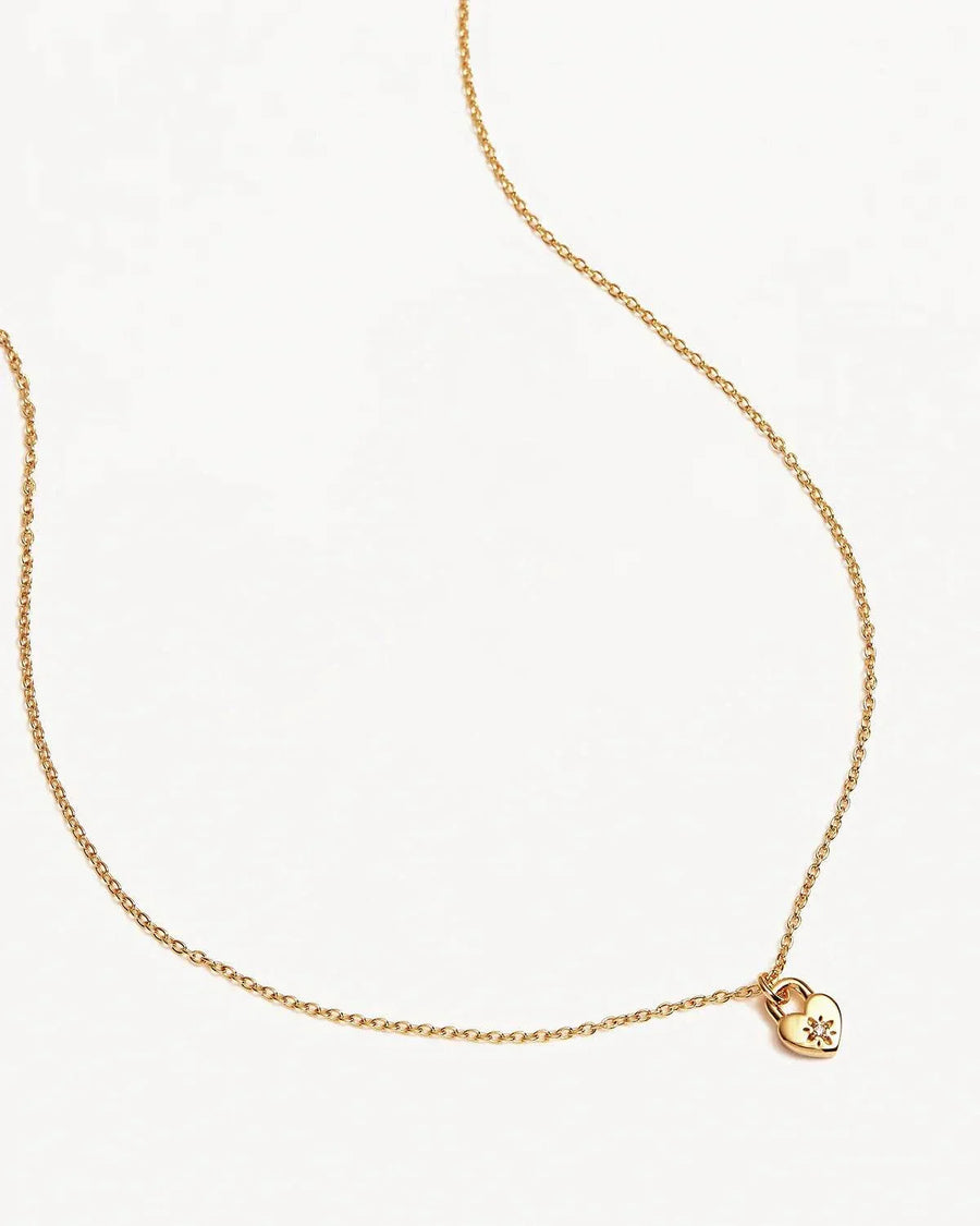 By Charlotte 18k Gold Vermeil Crystal Lotus Heart Padlock Necklace