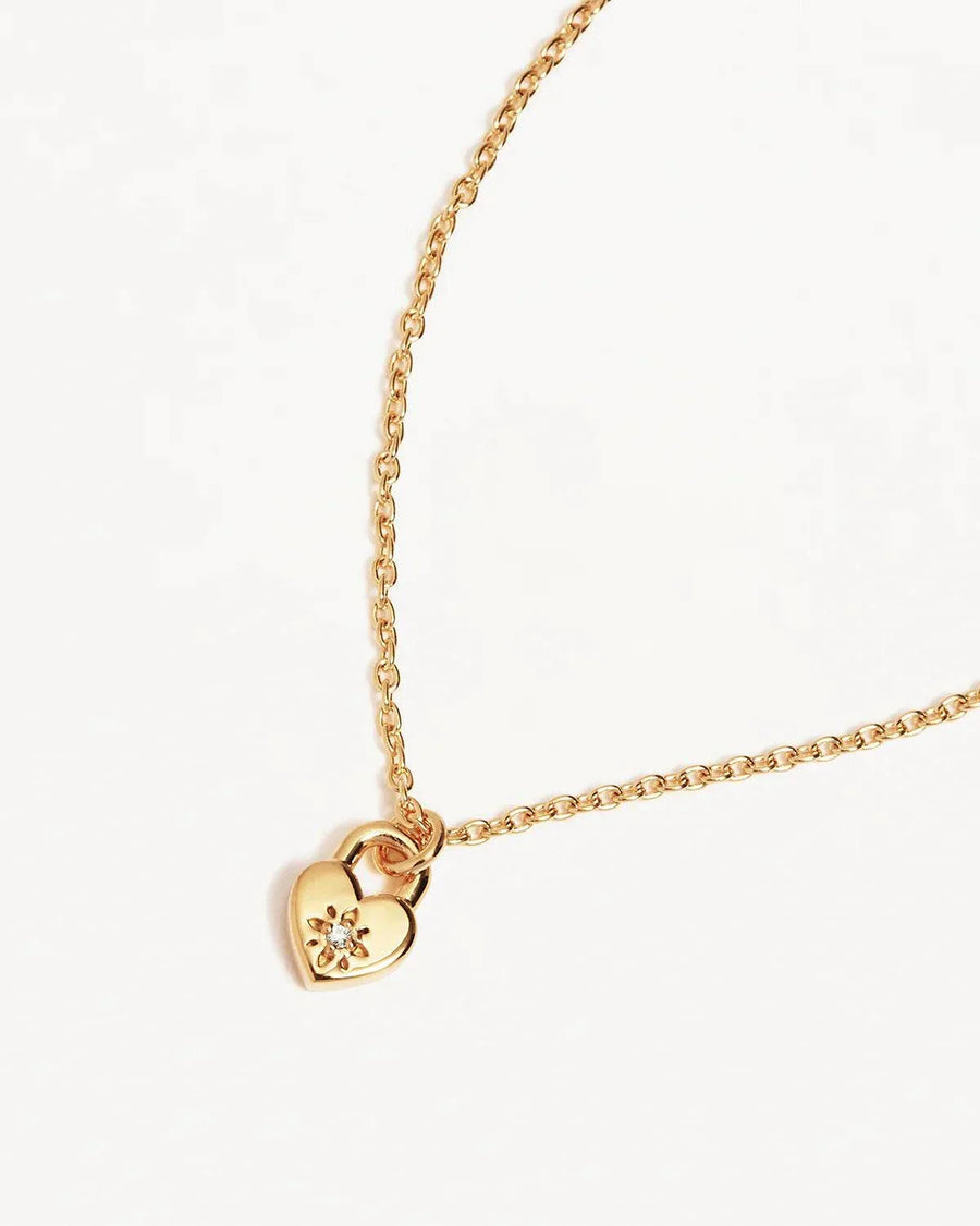 By Charlotte 18k Gold Vermeil Crystal Lotus Heart Padlock Necklace