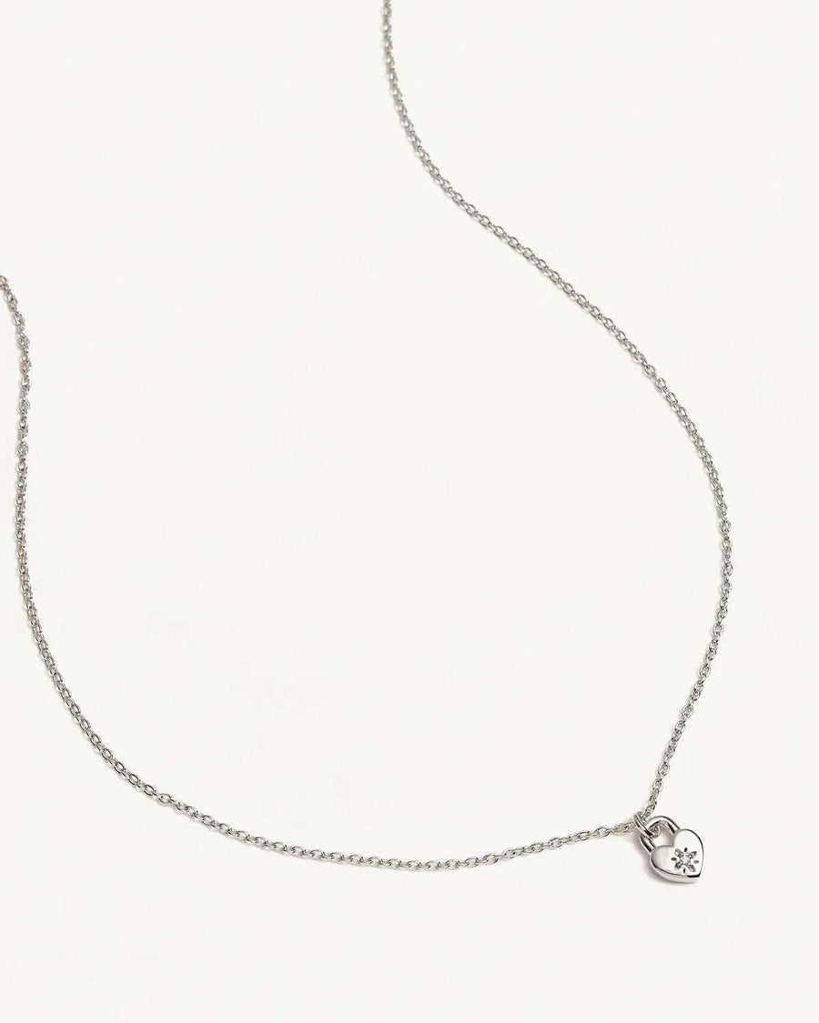 By Charlotte Sterling Silver Crystal Lotus Heart Padlock Necklace
