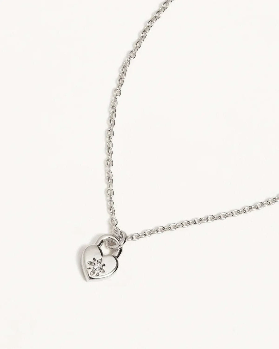 By Charlotte Sterling Silver Crystal Lotus Heart Padlock Necklace