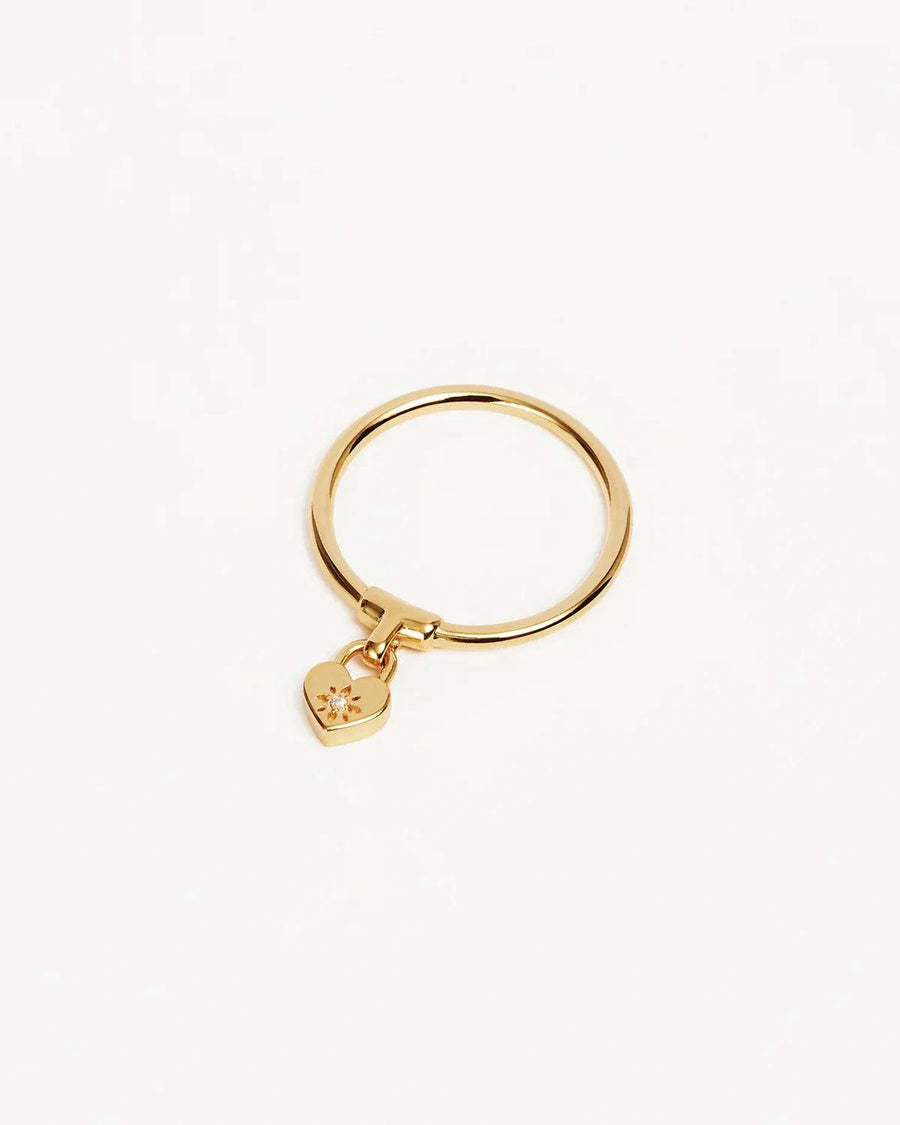 By Charlotte 18k Gold Vermeil Crystal Lotus Heart Padlock Ring