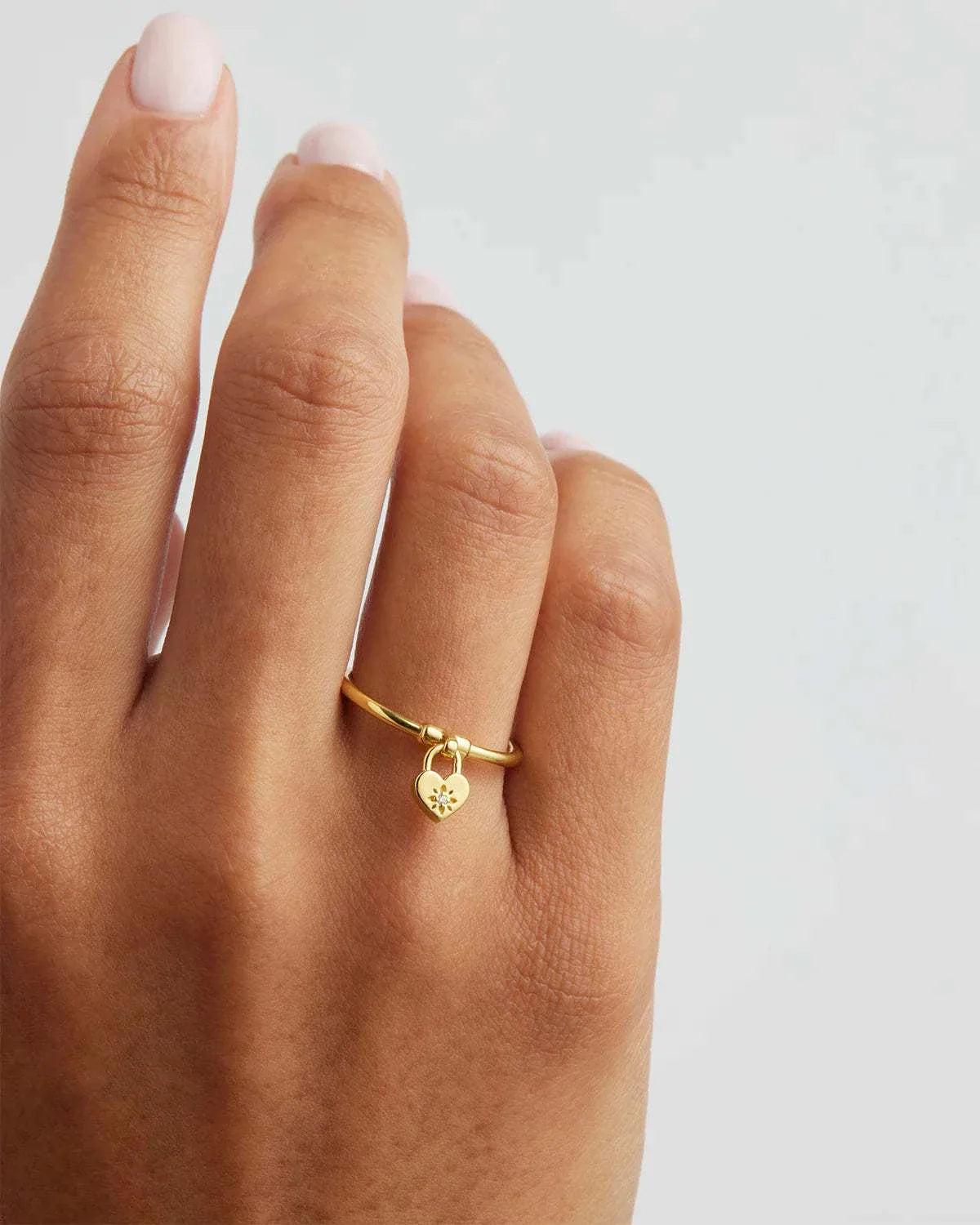 By Charlotte 18k Gold Vermeil Crystal Lotus Heart Padlock Ring