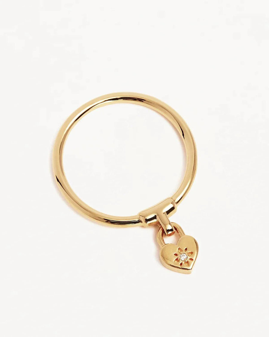 By Charlotte 18k Gold Vermeil Crystal Lotus Heart Padlock Ring