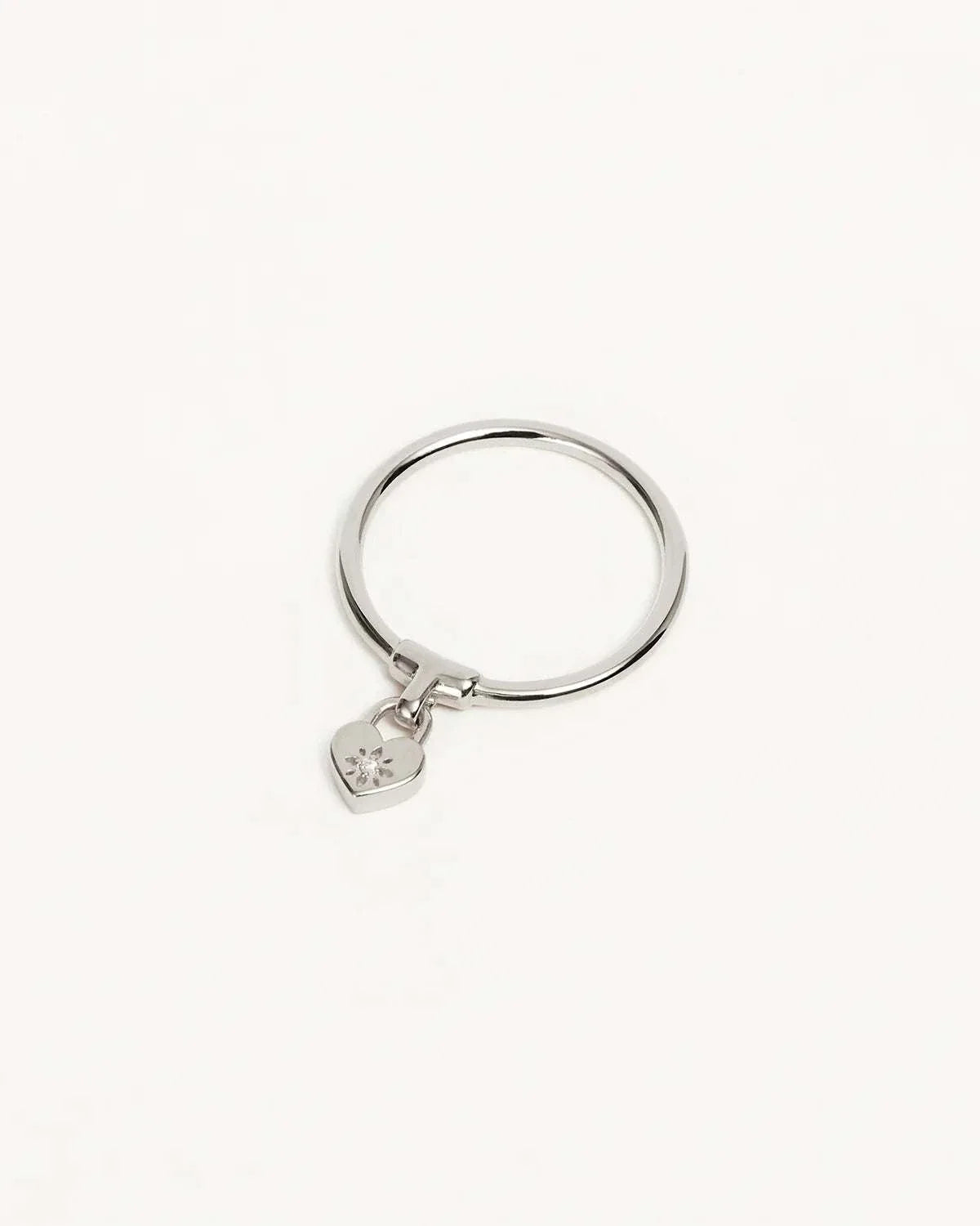 By Charlotte Sterling Silver Crystal Lotus Heart Padlock Ring