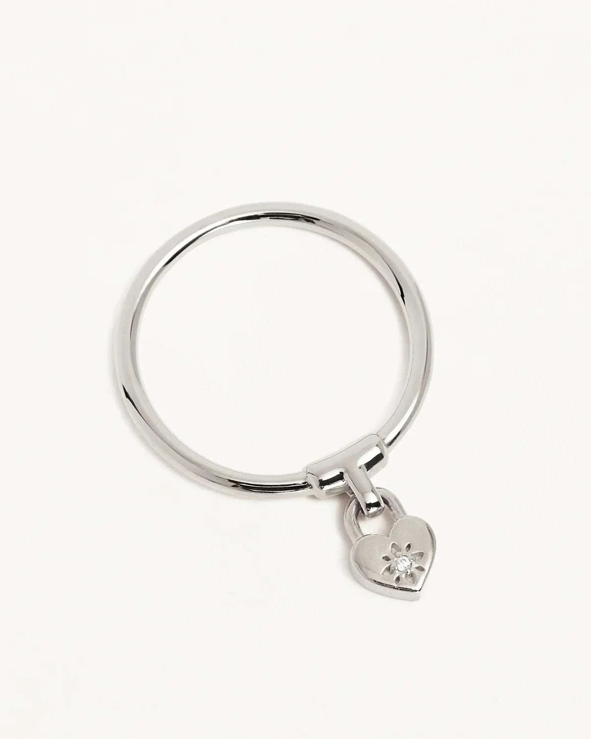 By Charlotte Sterling Silver Crystal Lotus Heart Padlock Ring