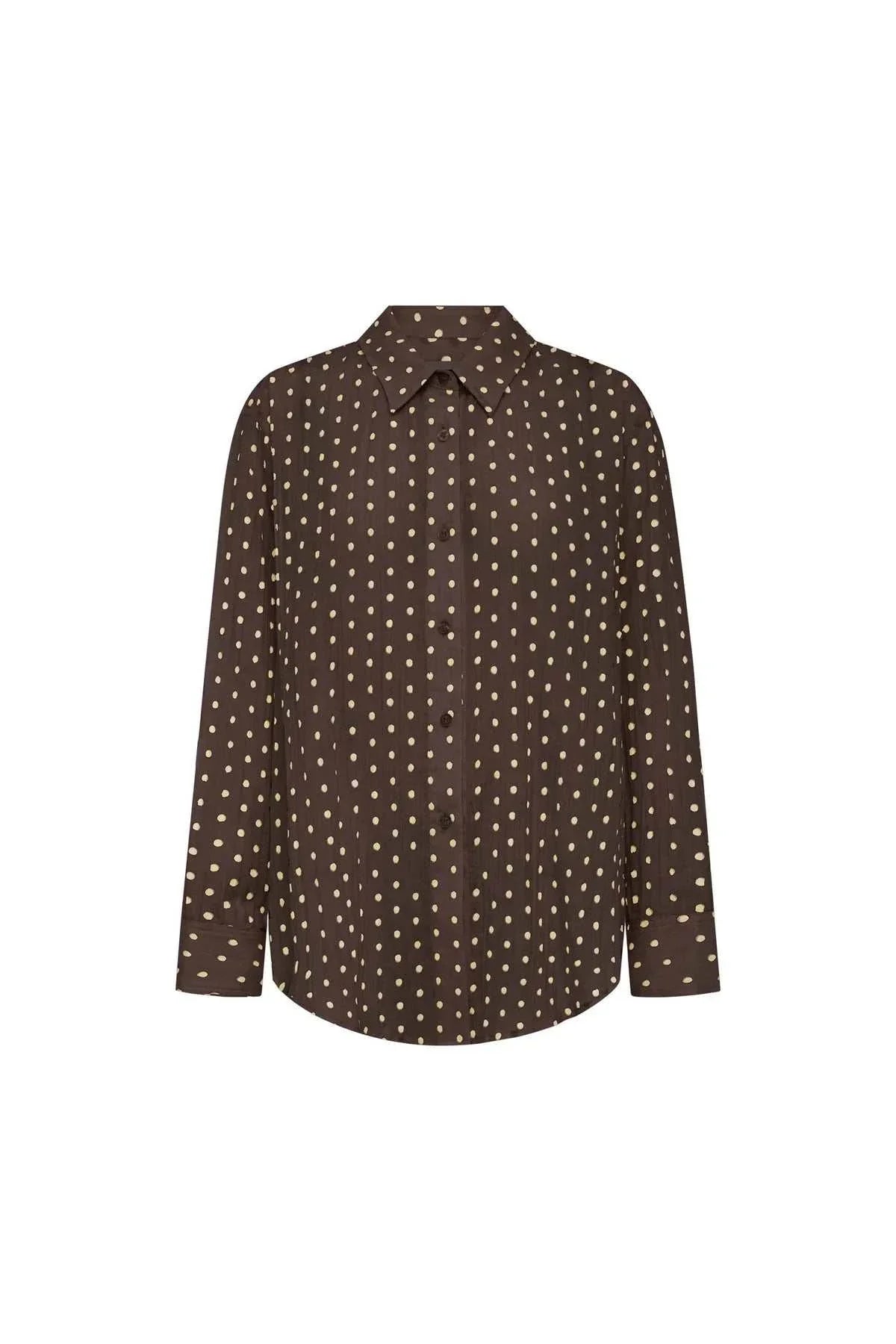Rowie Ramona Silk Long Sleeve Shirt Cacao Spot