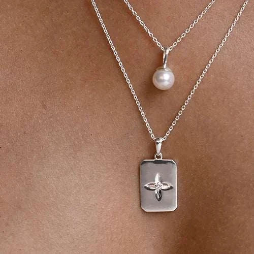 Murkani Desert Flower Rectangle Necklace Sterling Silver