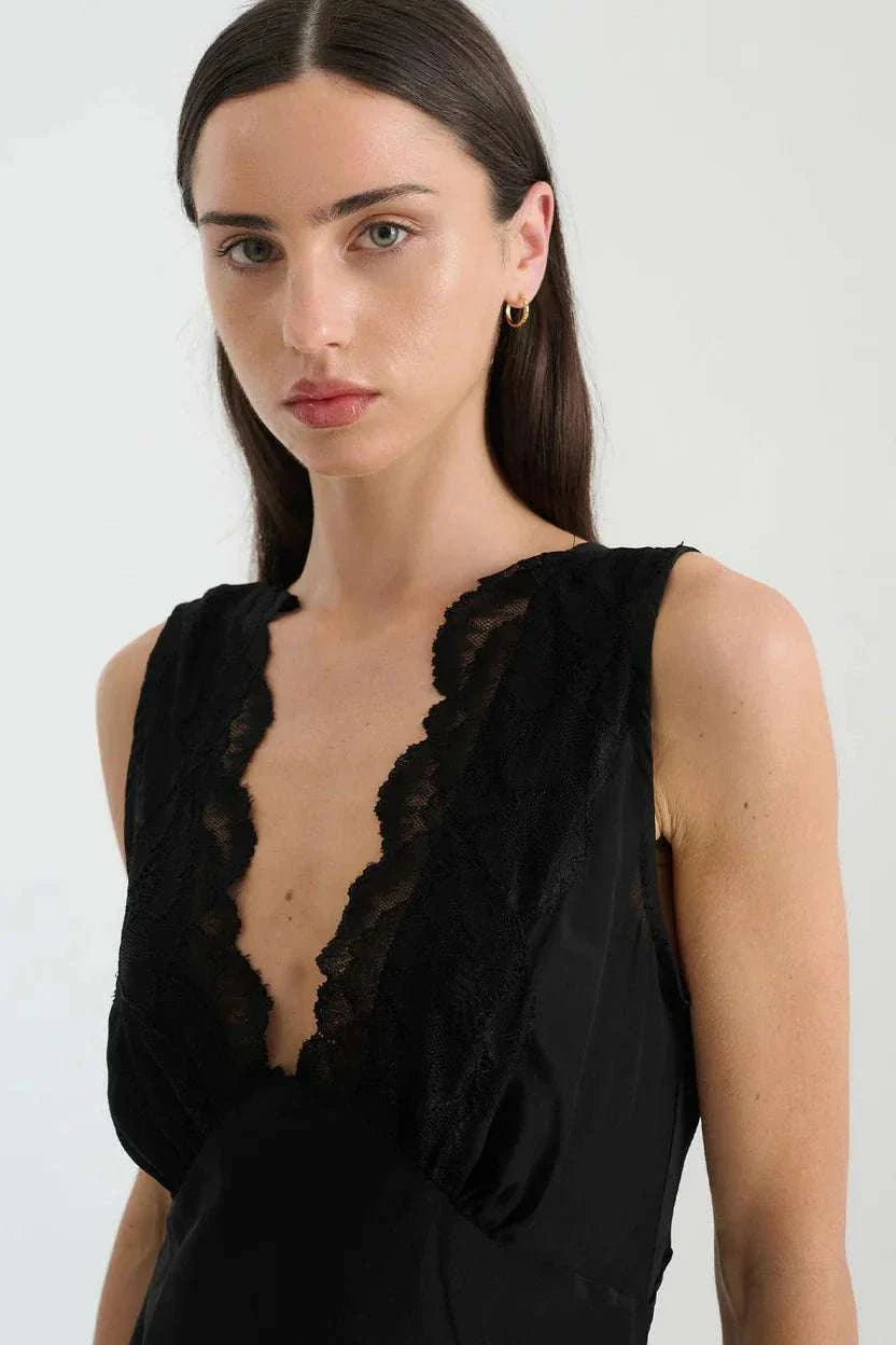 Rowie Annie Silk Midi Dress Noir