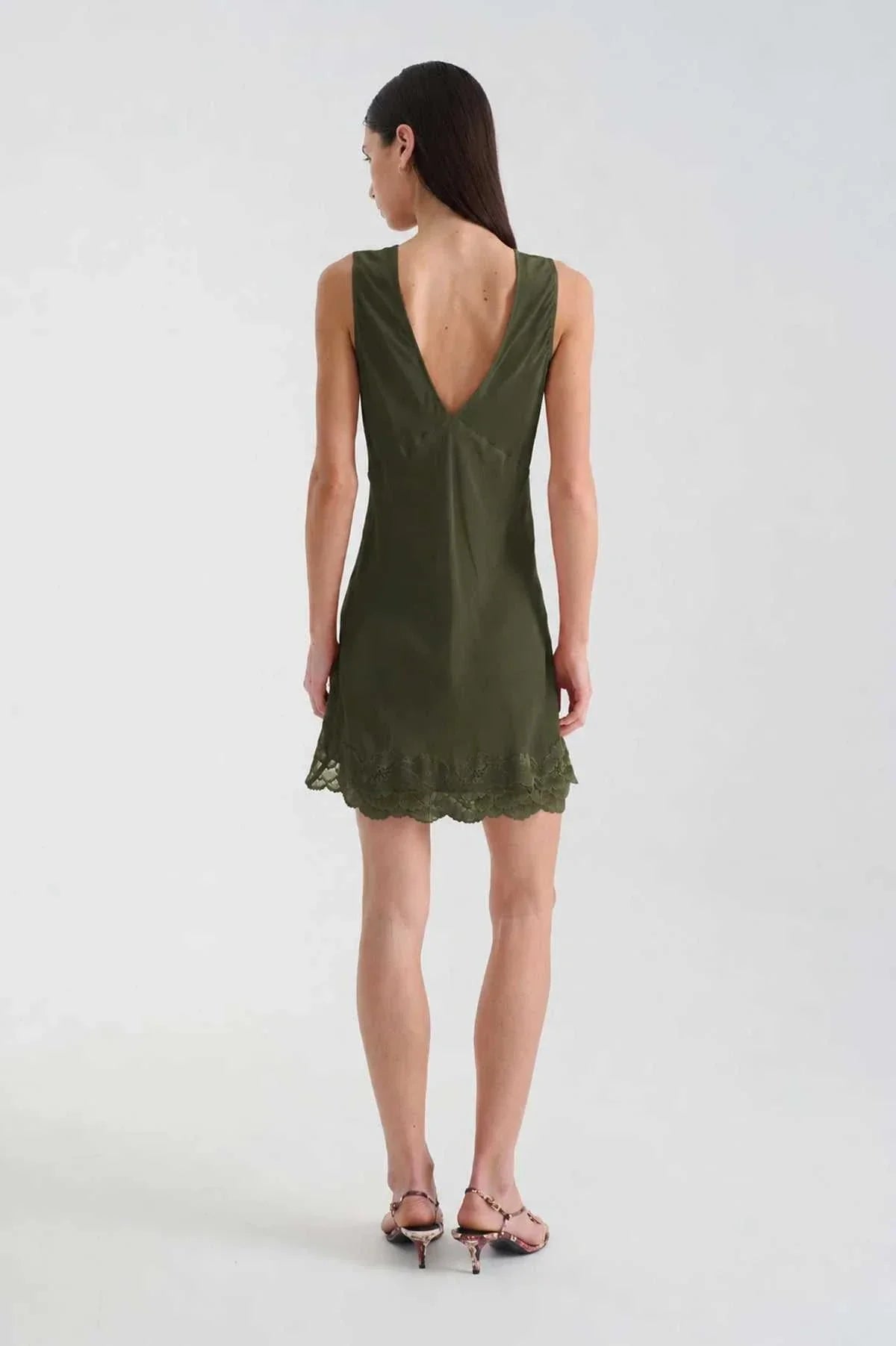 Rowie Annie Silk Mini Dress Olive