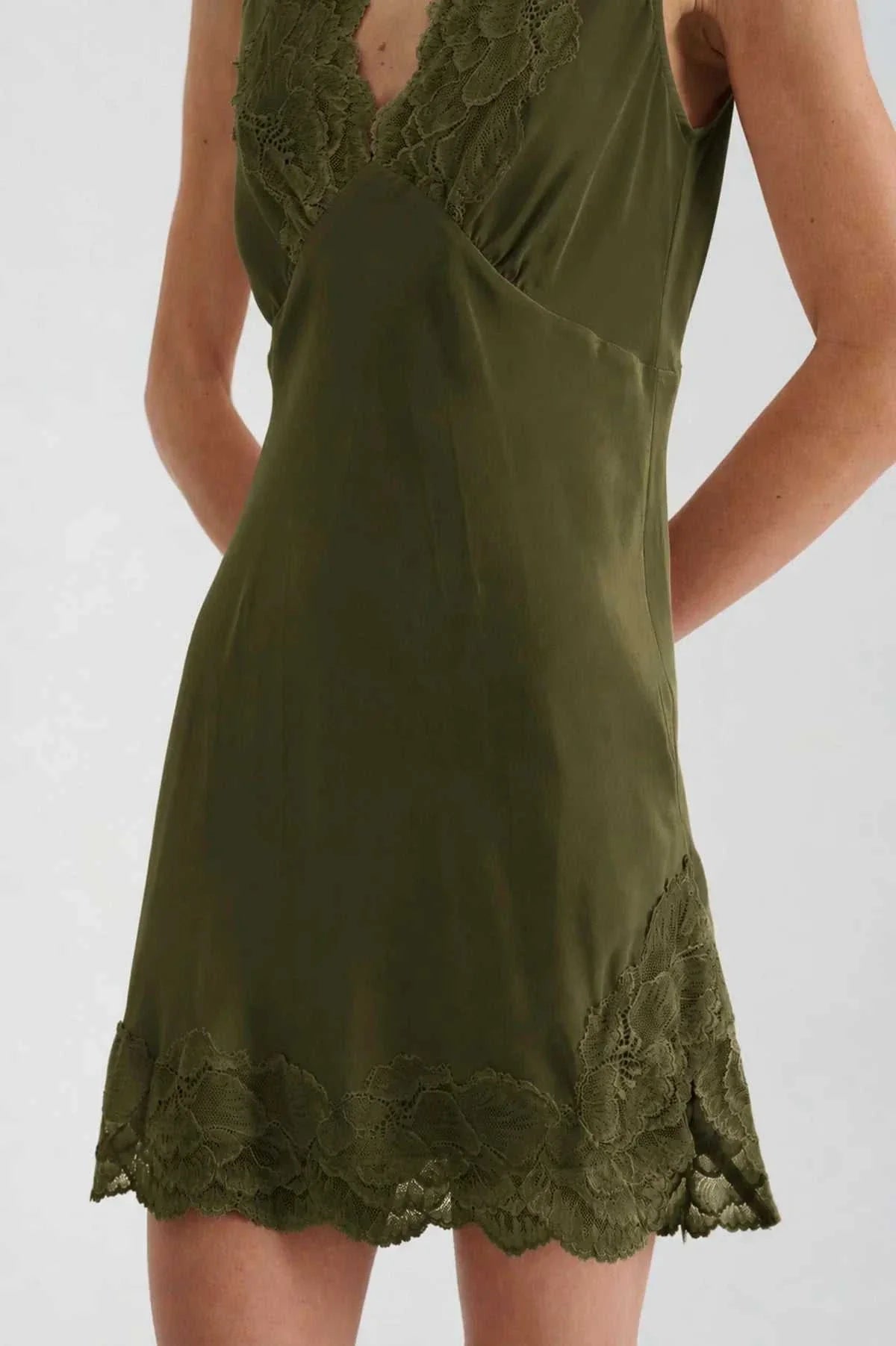Rowie Annie Silk Mini Dress Olive