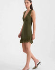 Rowie Annie Silk Mini Dress Olive