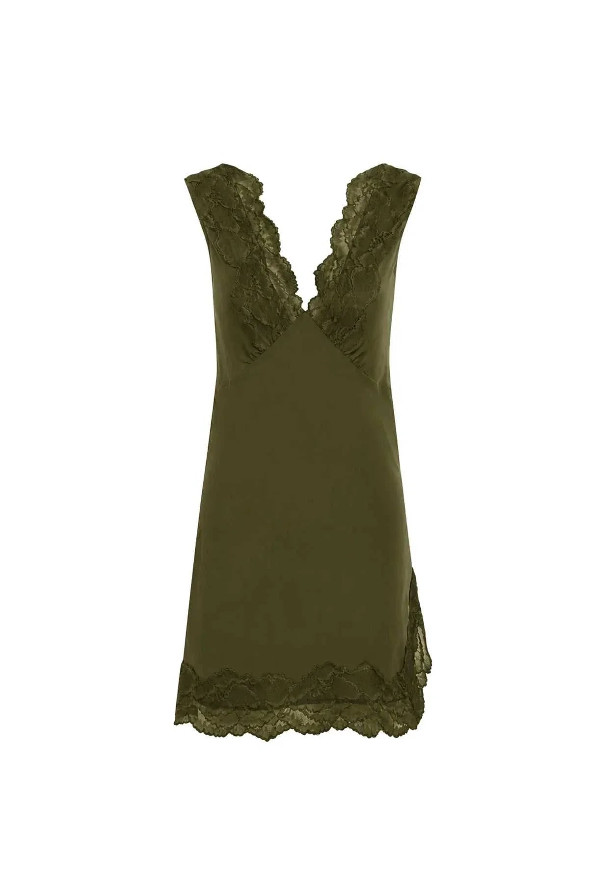 Rowie Annie Silk Mini Dress Olive