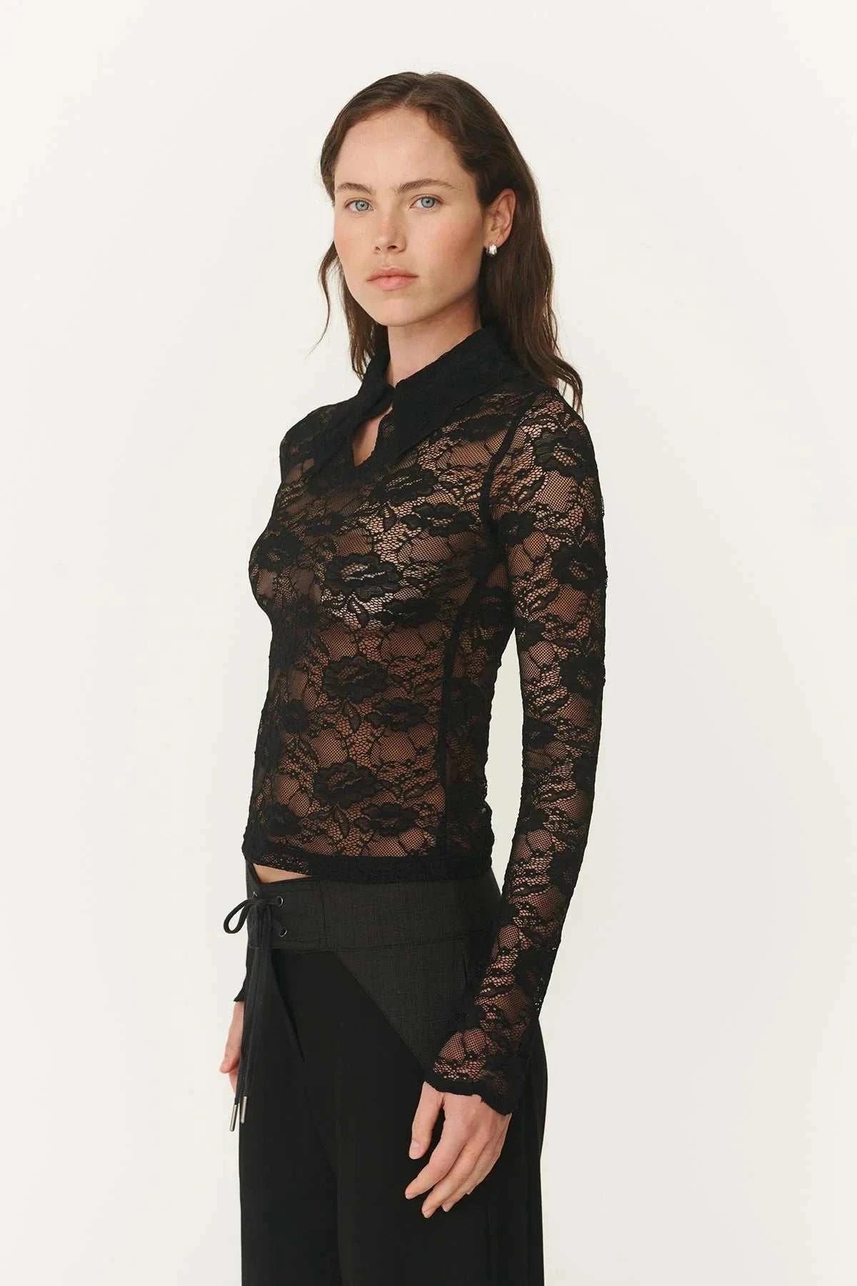 Rowie Charlotte Lace Top Noir