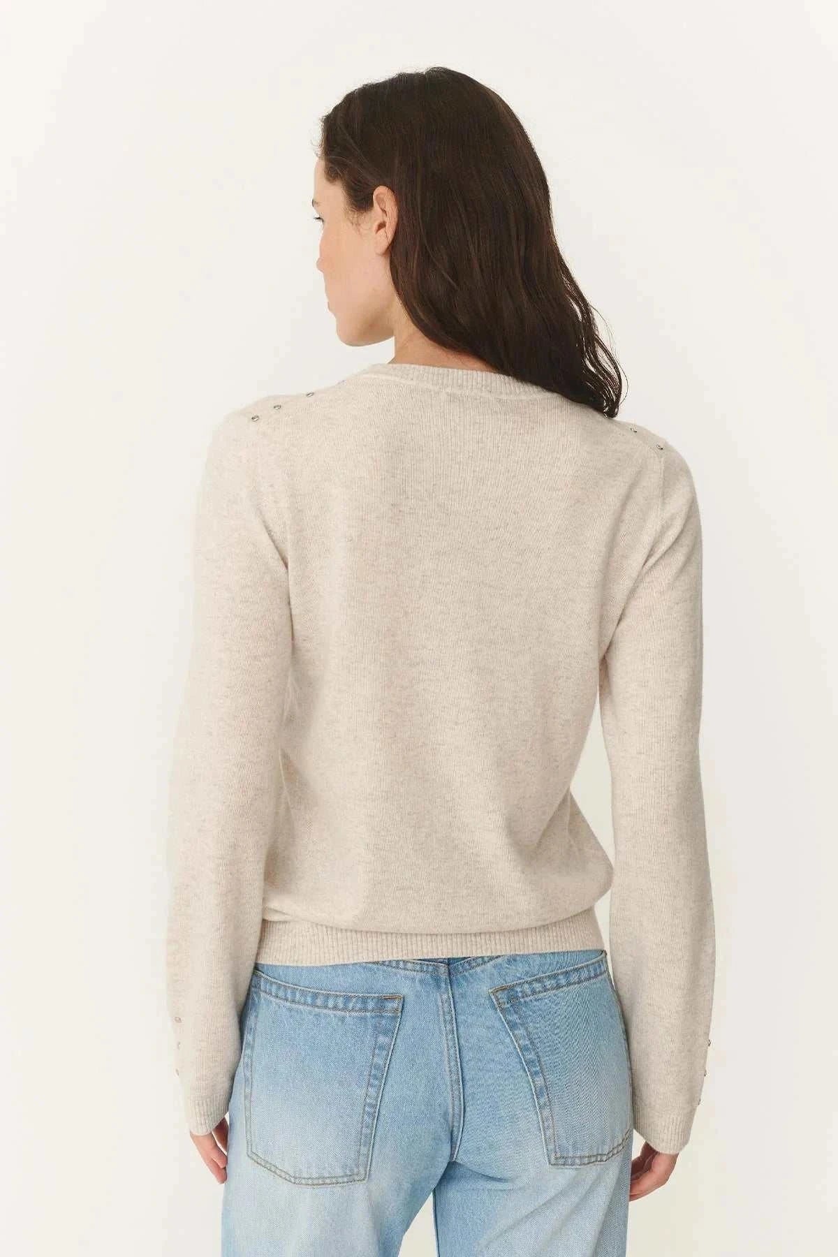 Rowie Emaline Stud Merino Knit Top Oat Marle