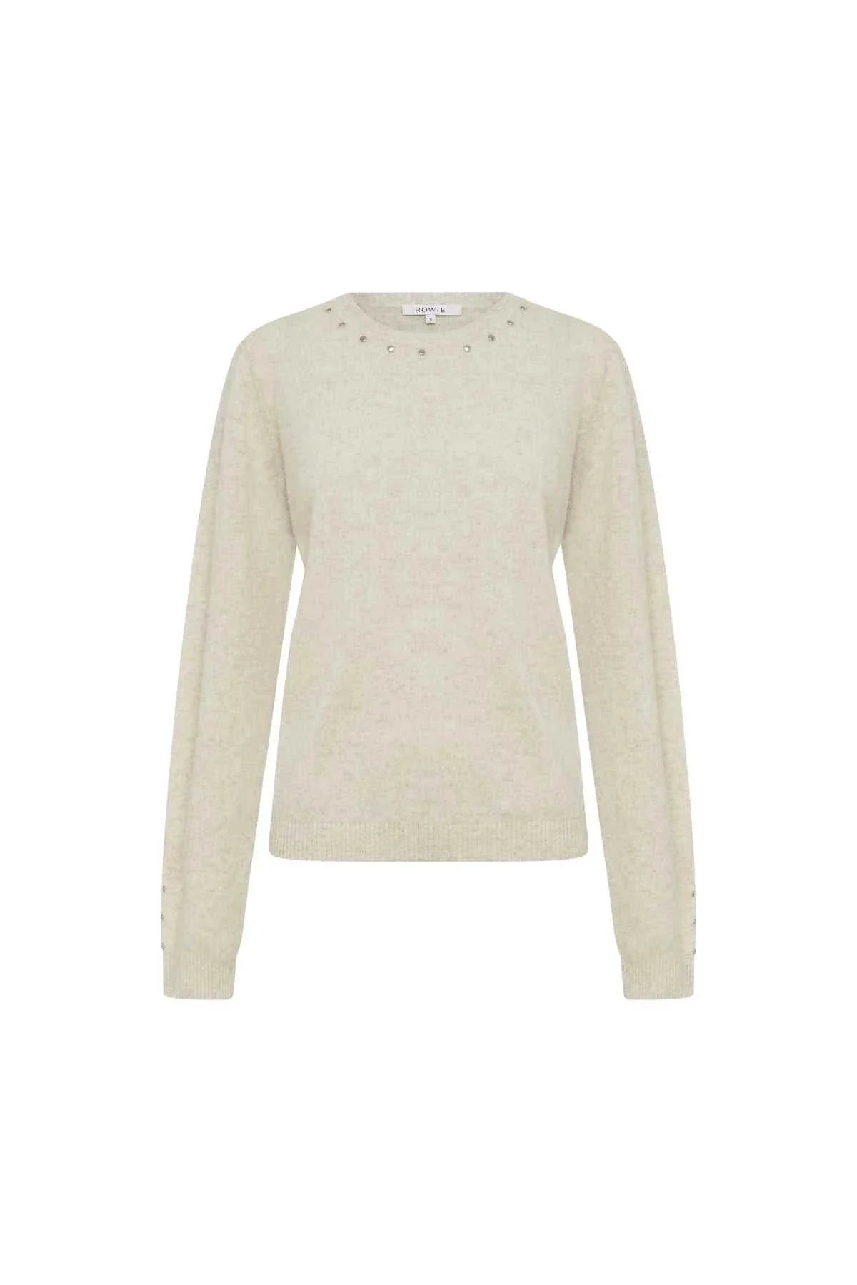 Rowie Emaline Stud Merino Knit Top Oat Marle