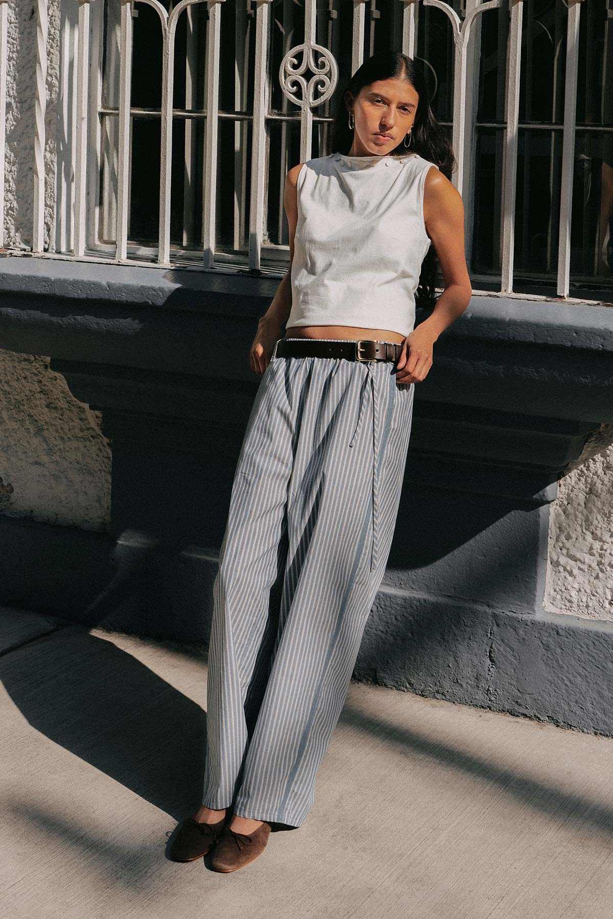 Rowie Gabe Lounge Pants Dusty Blue Stripe