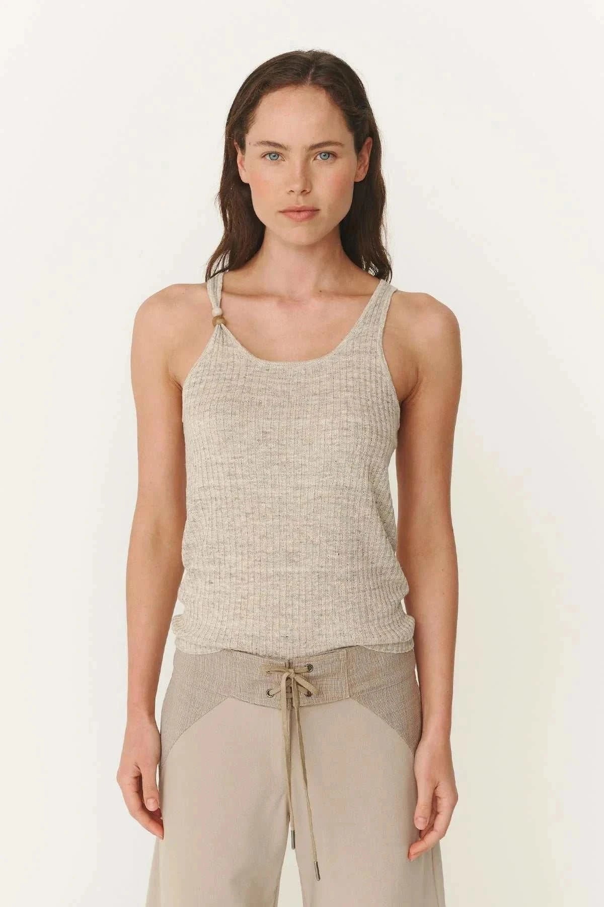 Rowie Haven Bead Linen Tank Oat Marle