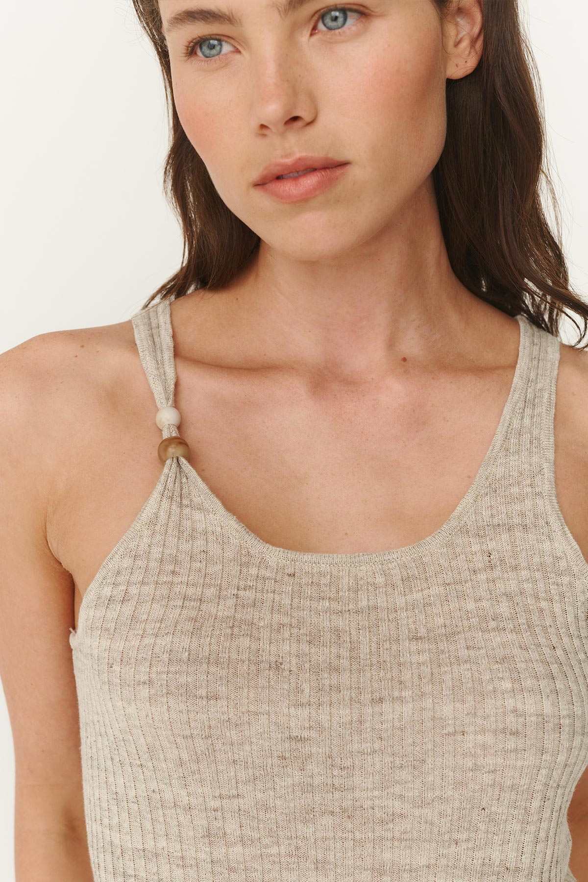 Rowie Haven Bead Linen Tank Oat Marle