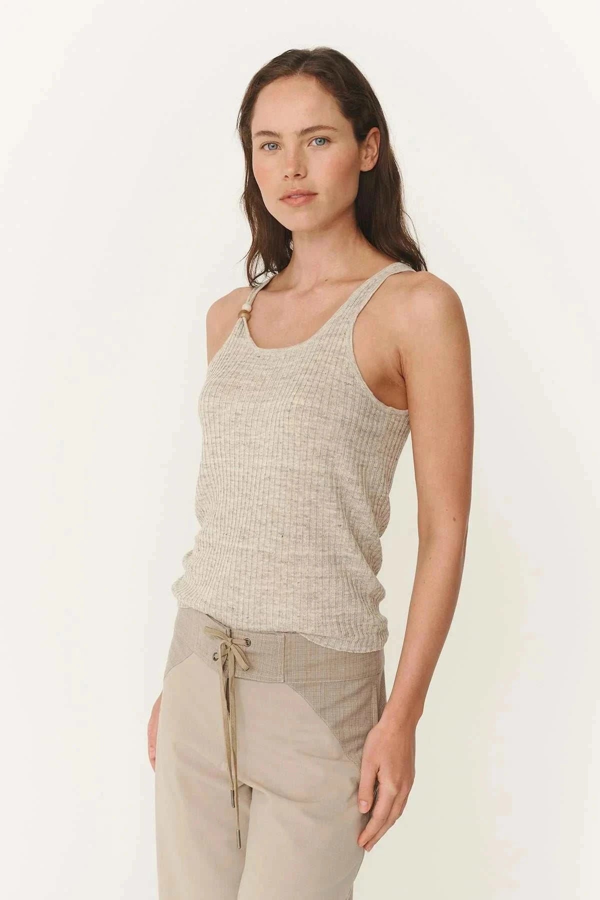 Rowie Haven Bead Linen Tank Oat Marle